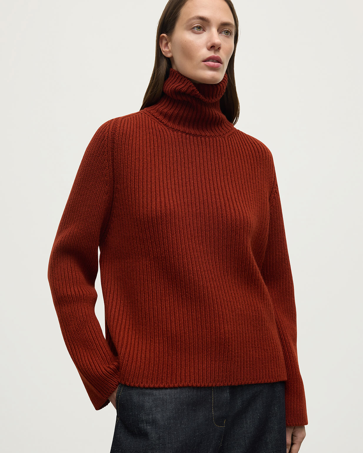 Johnstons of Elgin - Roll - Collar Dark Red Cashmere Jumper