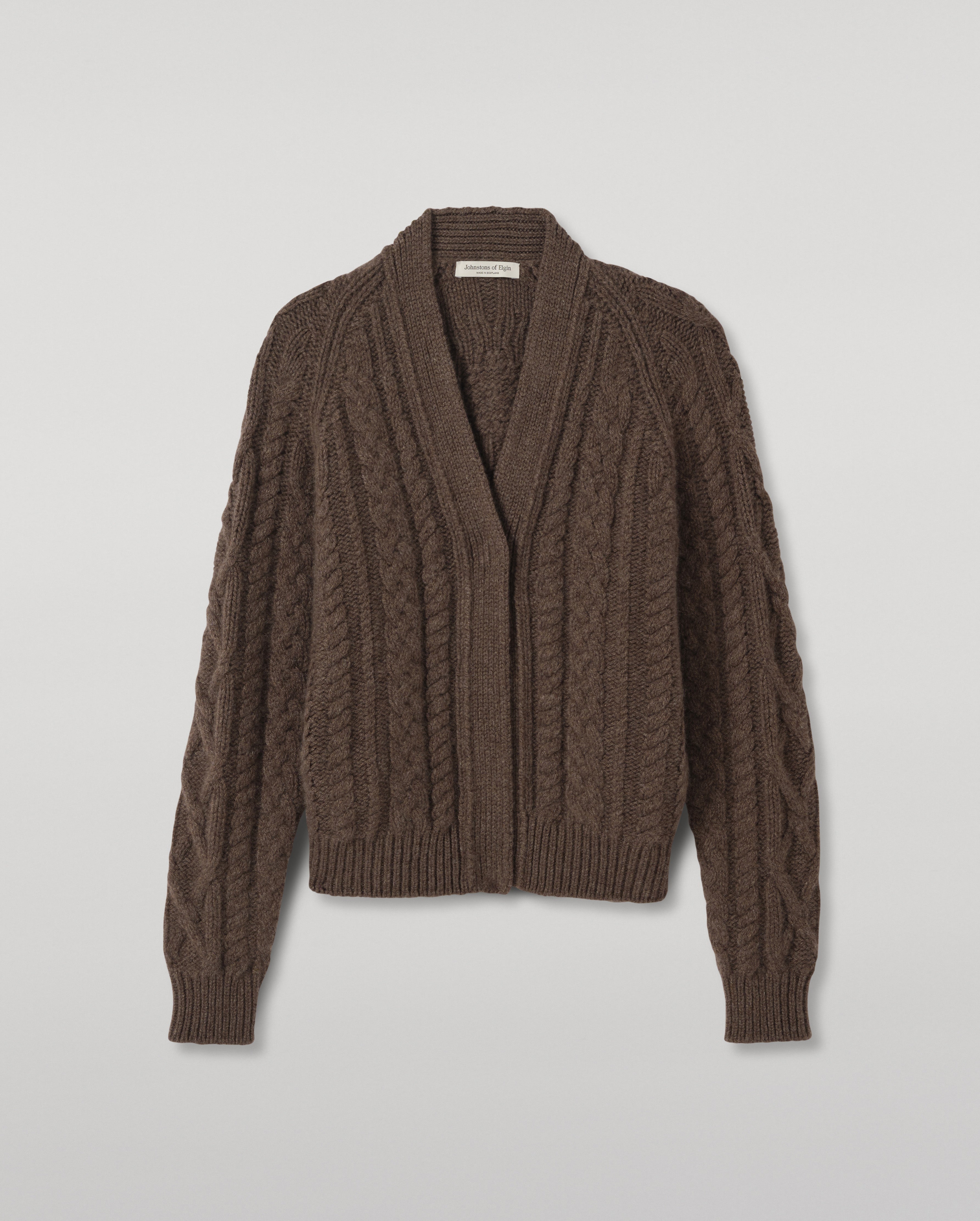 Johnstons of Elgin - Mabel Brown Aran Cable Cardigan