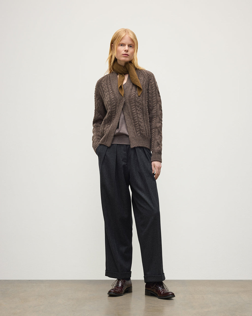 Johnstons of Elgin - Mabel Brown Aran Cable Cardigan