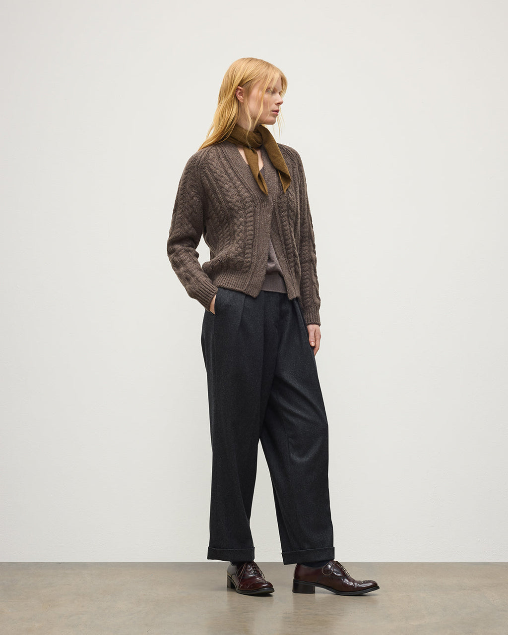 Johnstons of Elgin - Mabel Brown Aran Cable Cardigan