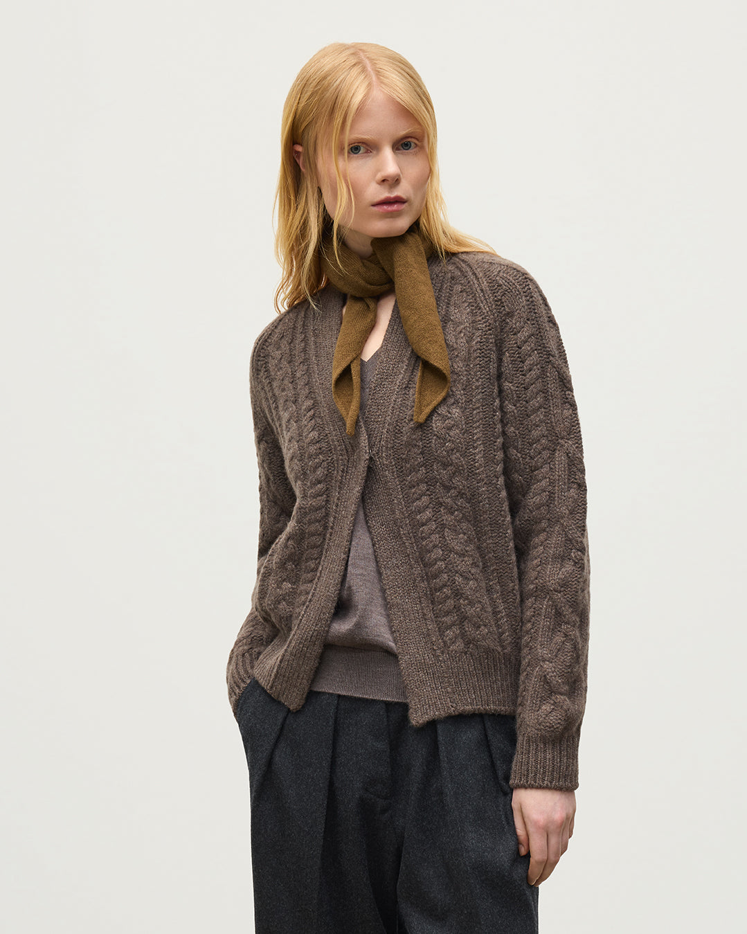 Johnstons of Elgin - Mabel Brown Aran Cable Cardigan