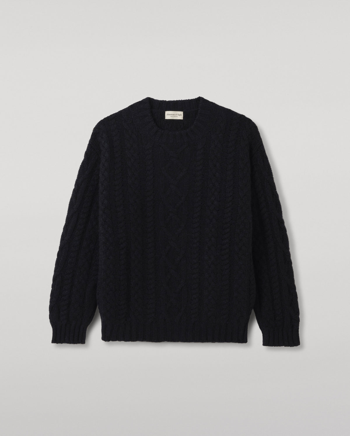 Johnstons of Elgin - MacDonald Dark Blue Aran Cable Cashmere Jumper