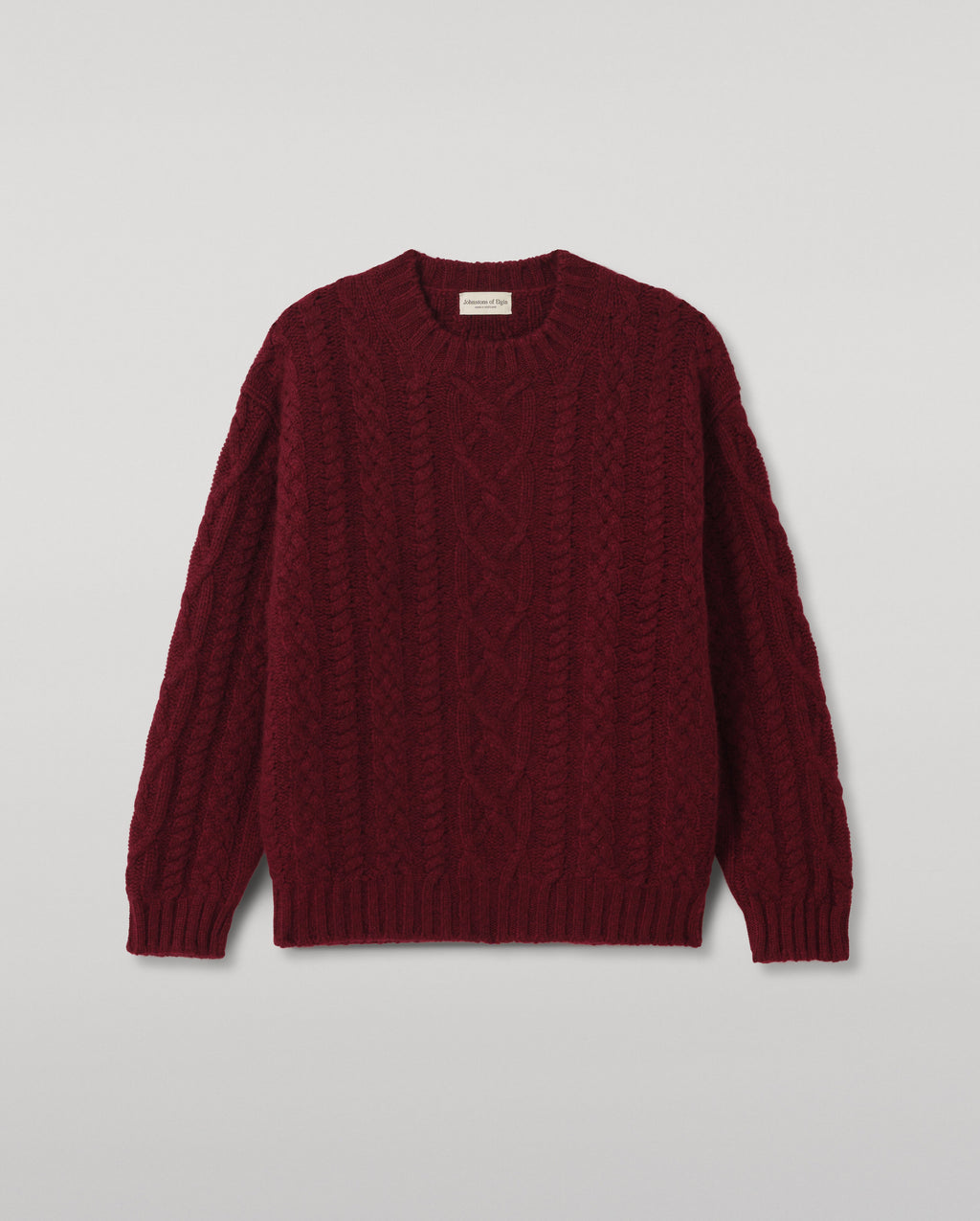 Johnstons of Elgin - MacDonald Dark Red Aran Cable Cashmere Jumper