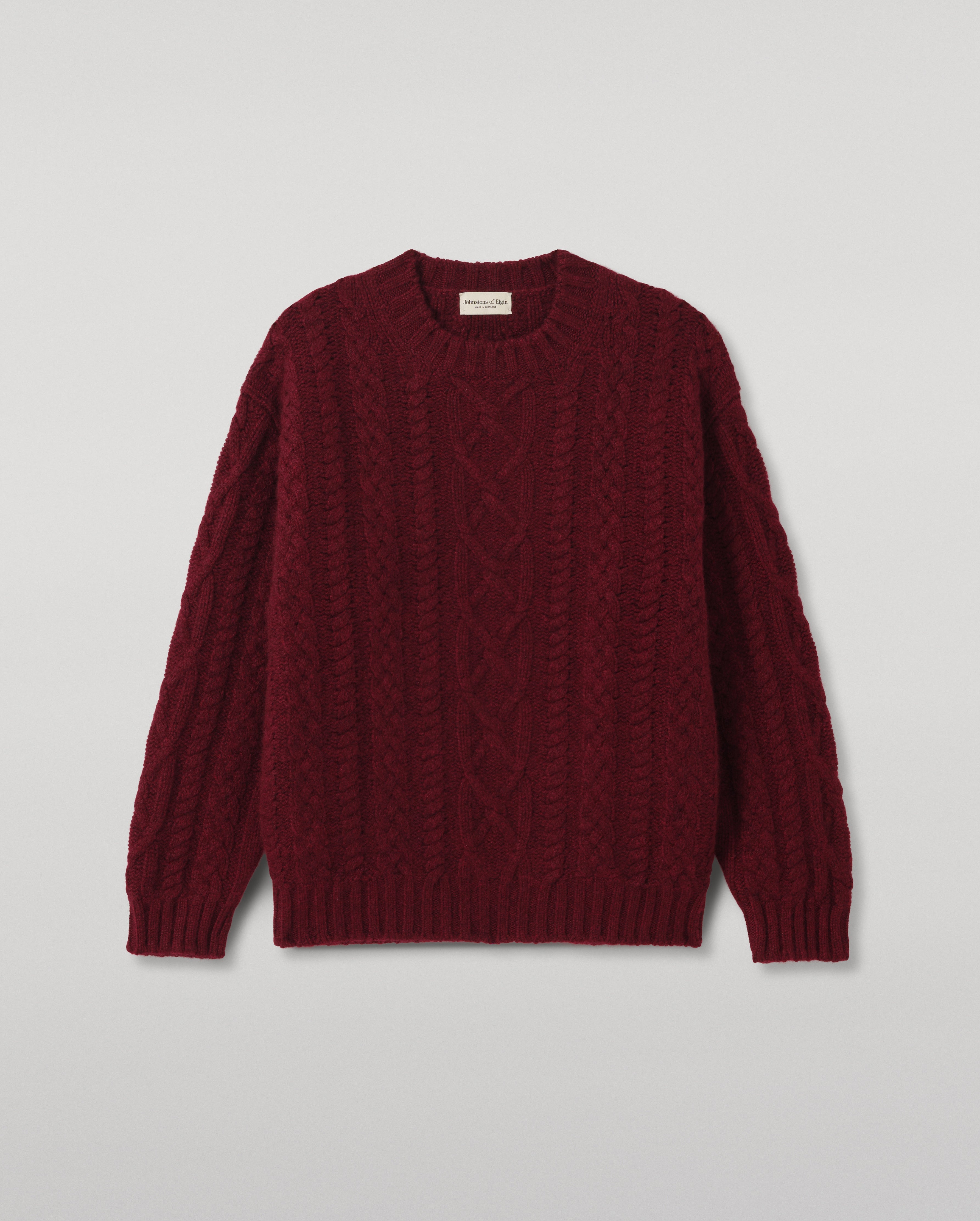Johnstons of Elgin - MacDonald Dark Red Aran Cable Cashmere Jumper