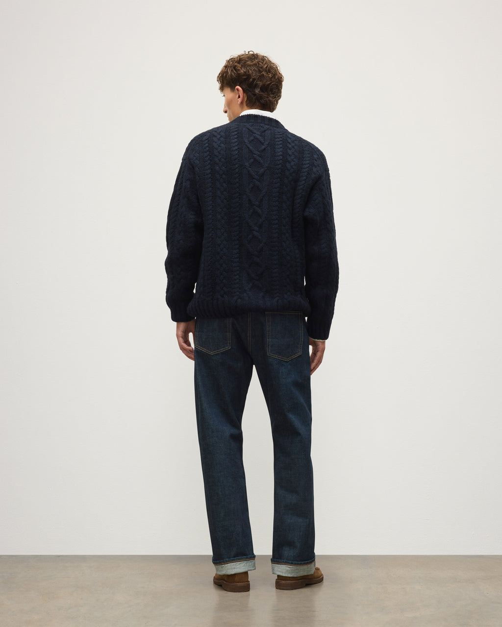 Johnstons of Elgin - MacDonald Dark Blue Aran Cable Cashmere Jumper