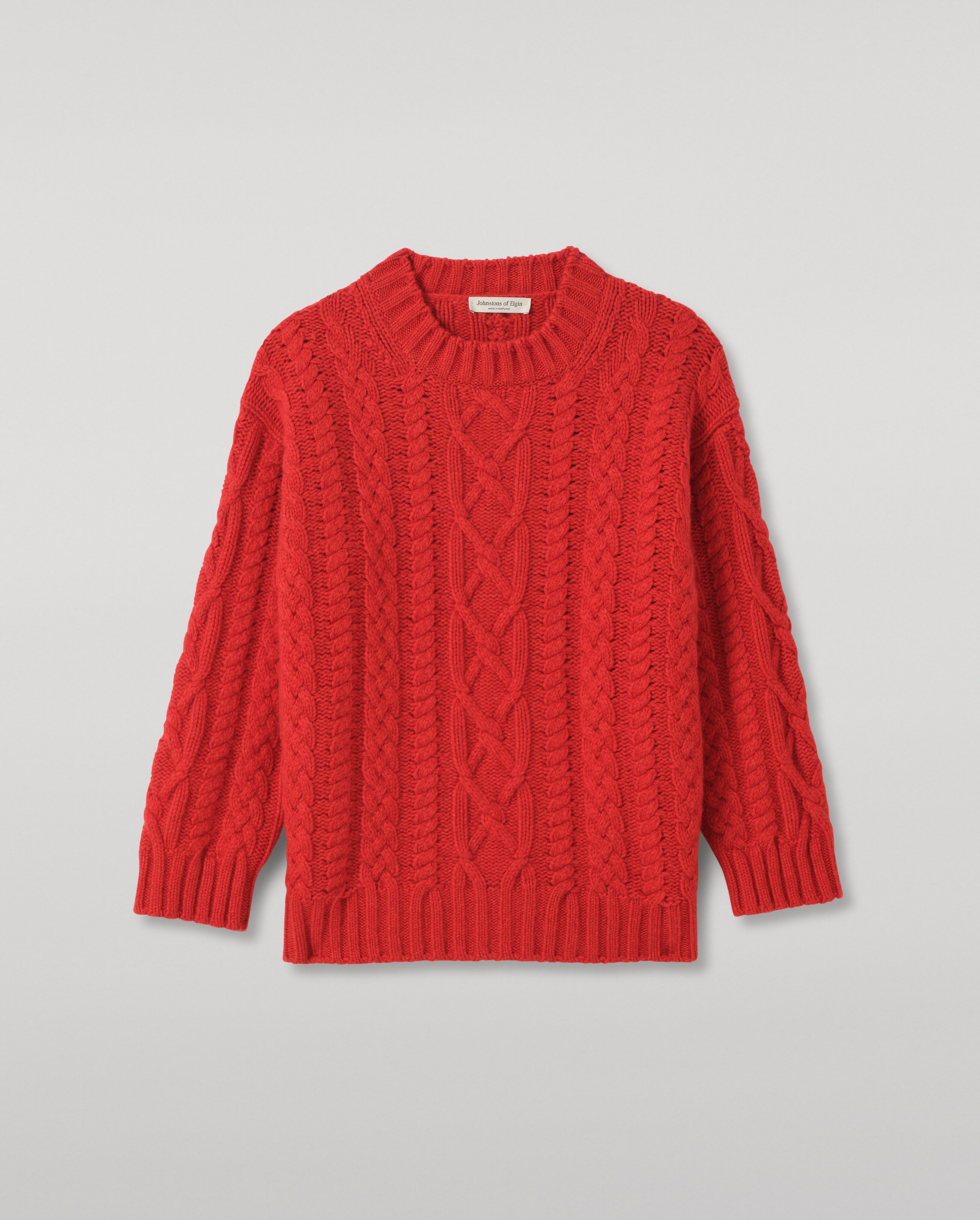 Johnstons of Elgin - Mabel Red Aran Cable Jumper