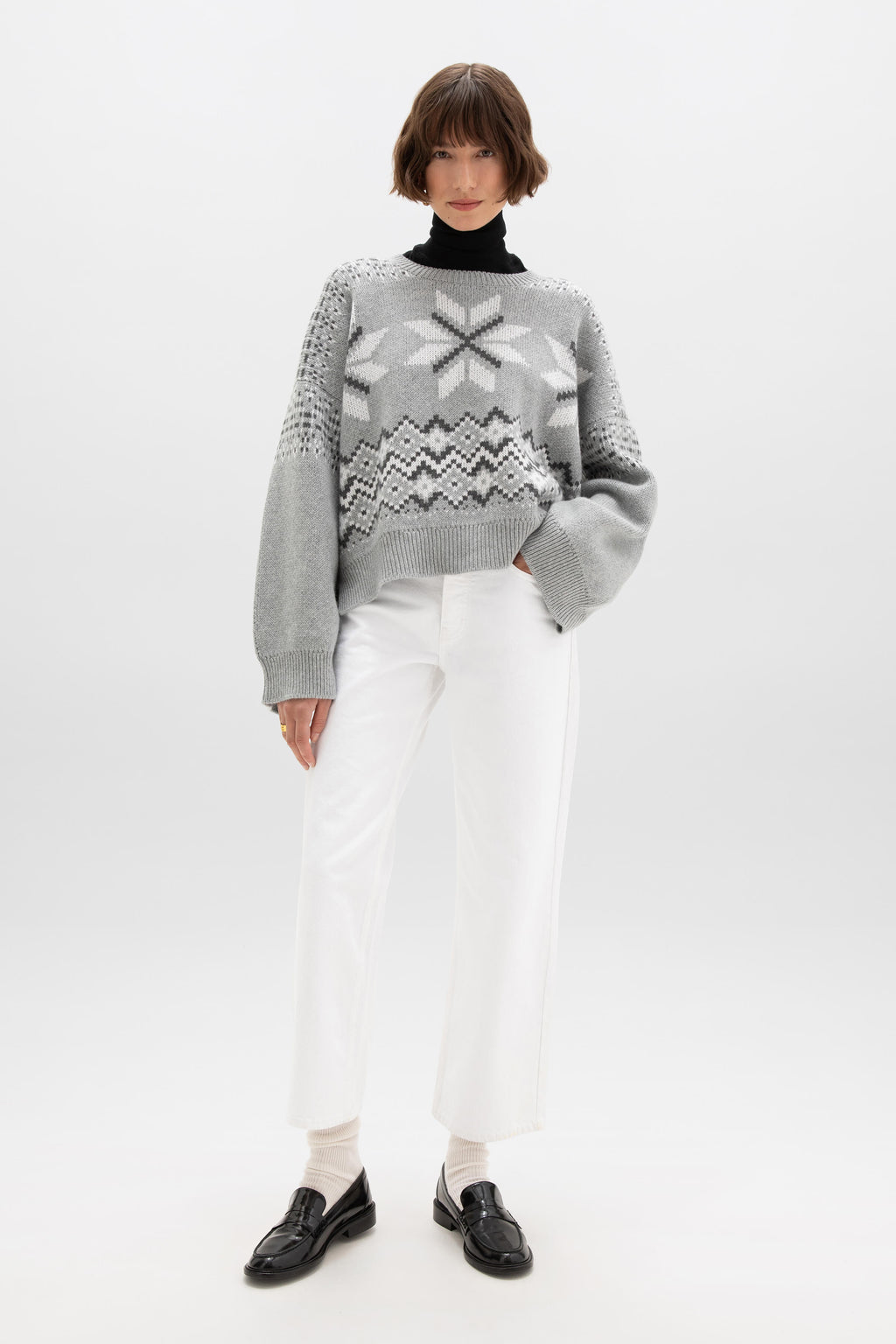 Johnstons of Elgin - Fairisle Light Grey Cashmere Jumper
