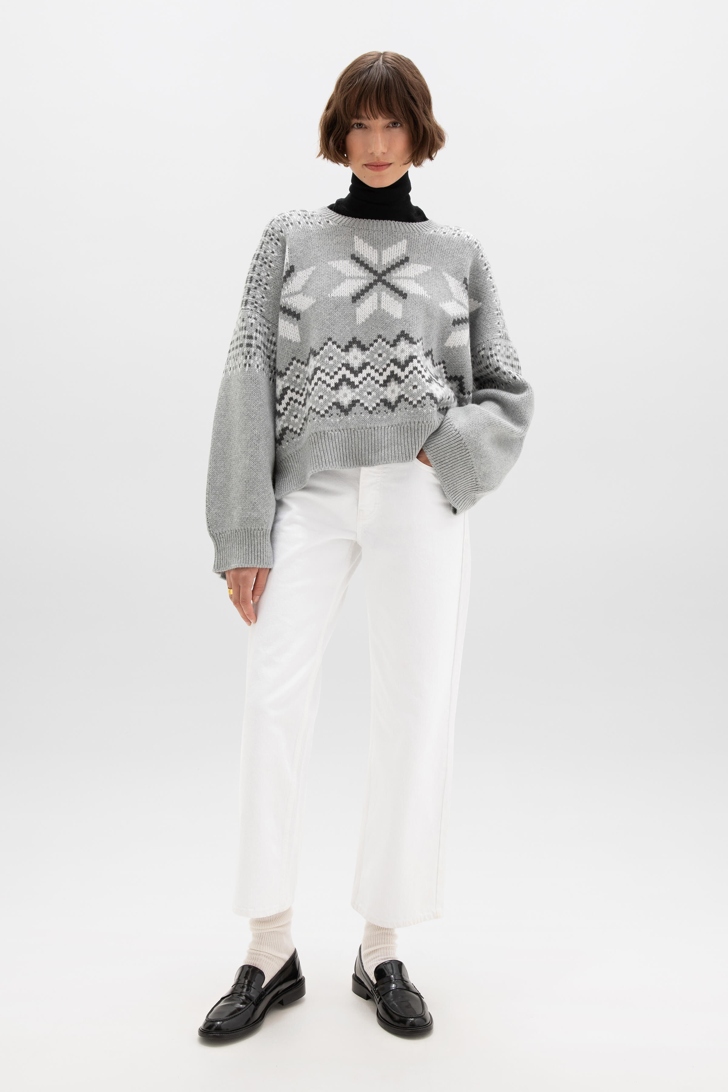 Johnstons of Elgin - Fairisle Light Grey Cashmere Jumper