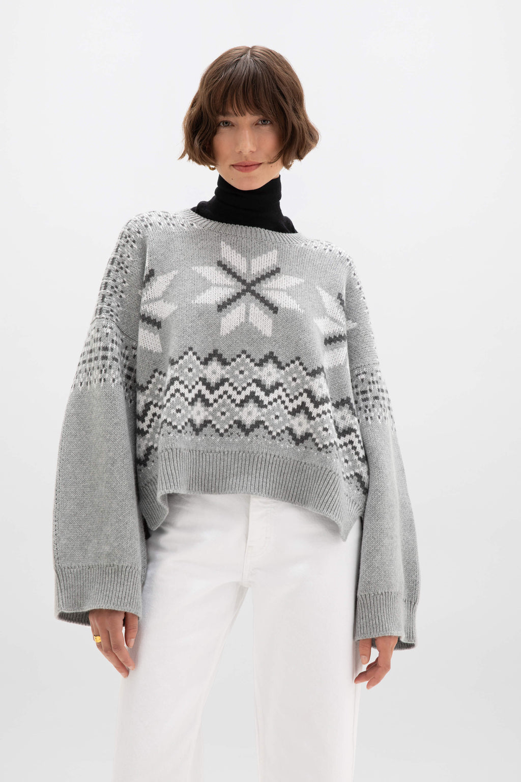 Johnstons of Elgin - Fairisle Light Grey Cashmere Jumper