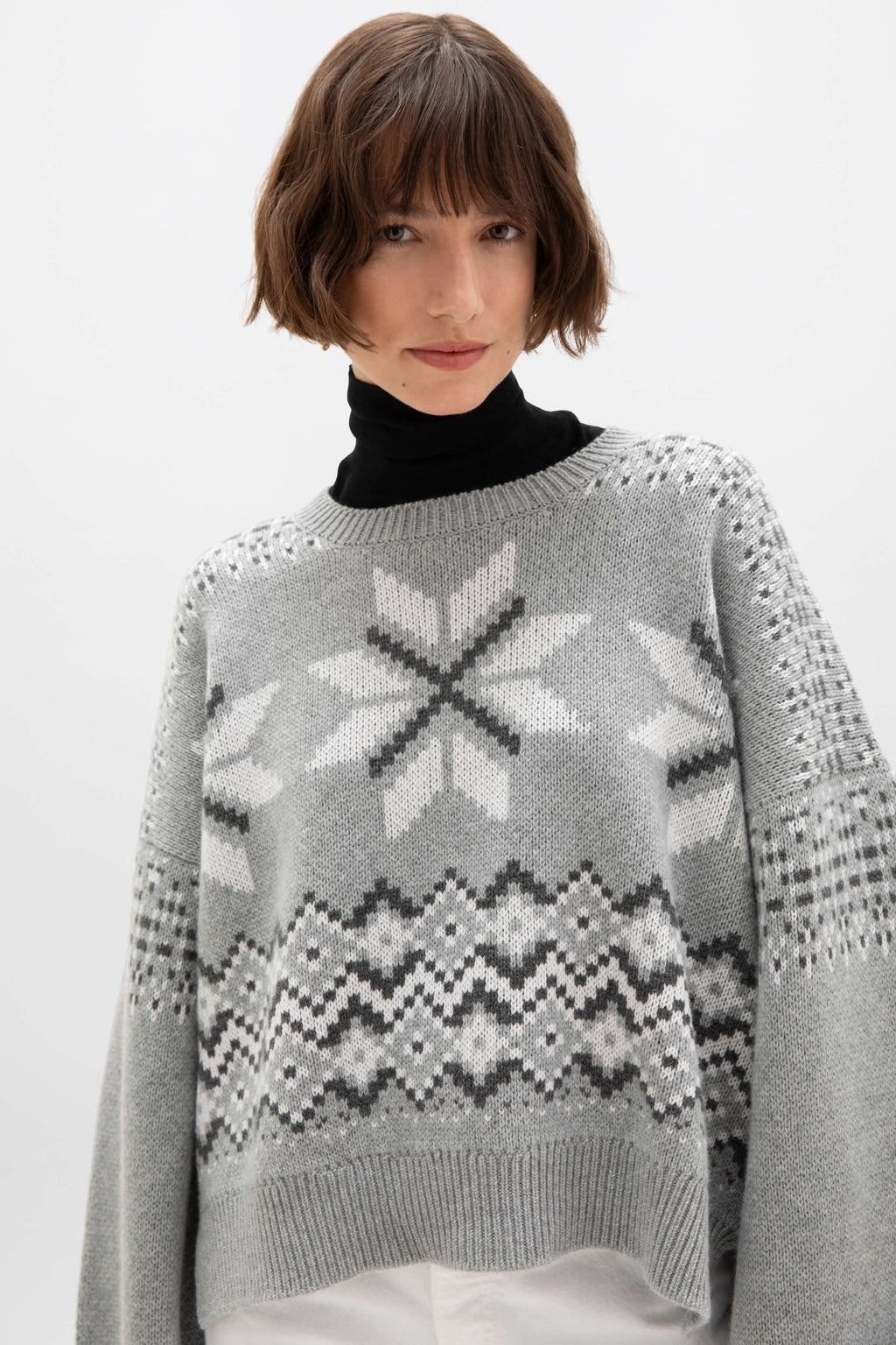 Johnstons of Elgin - Fairisle Light Grey Cashmere Jumper