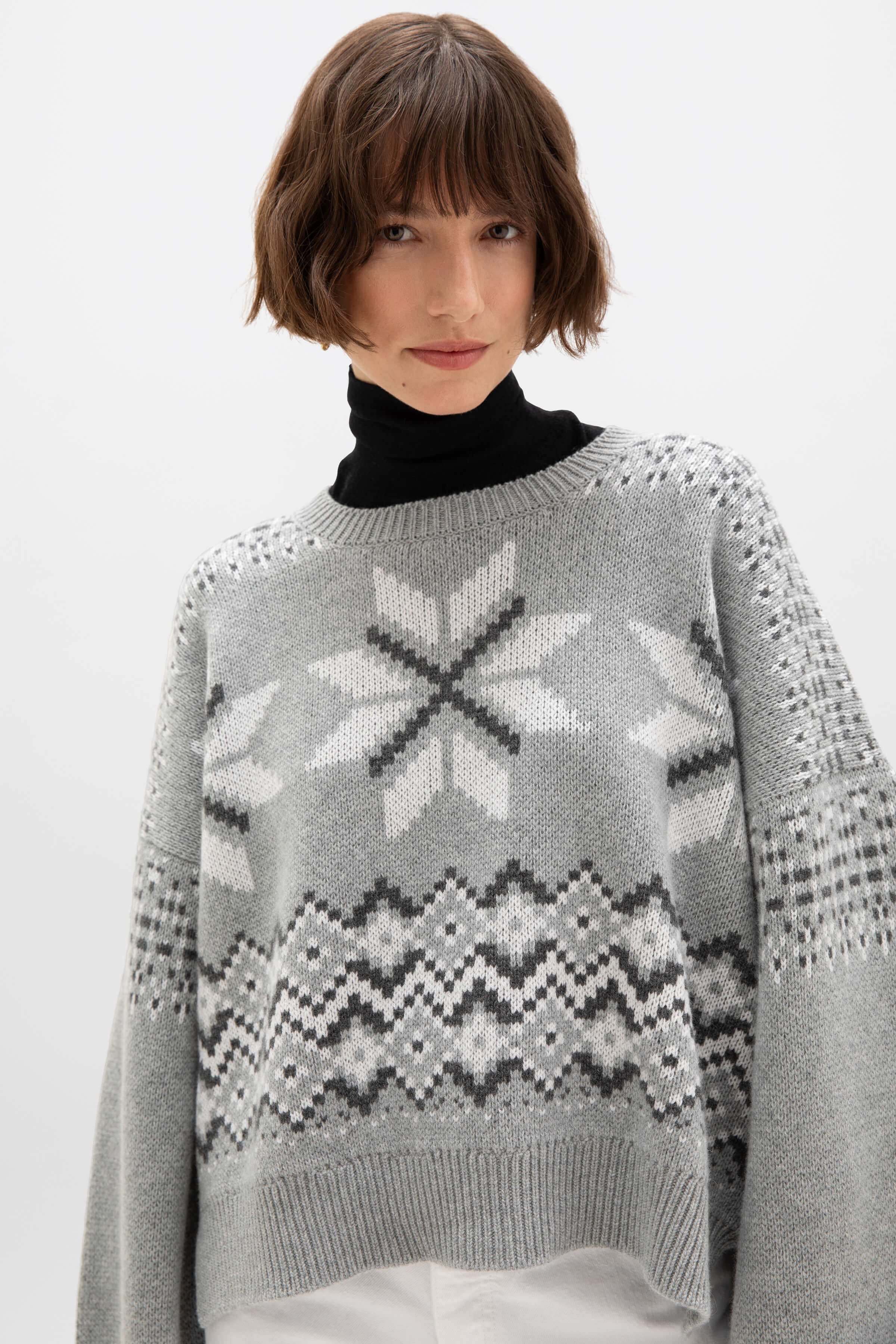 Johnstons of Elgin - Fairisle Light Grey Cashmere Jumper