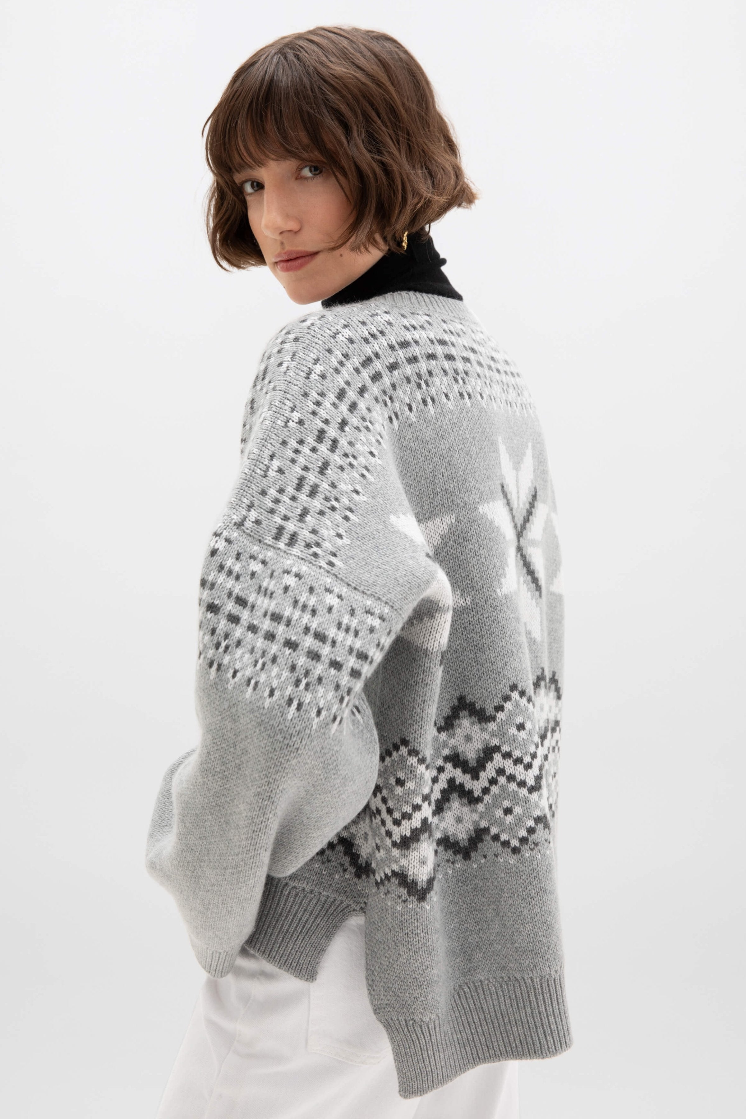 Johnstons of Elgin - Fairisle Light Grey Cashmere Jumper