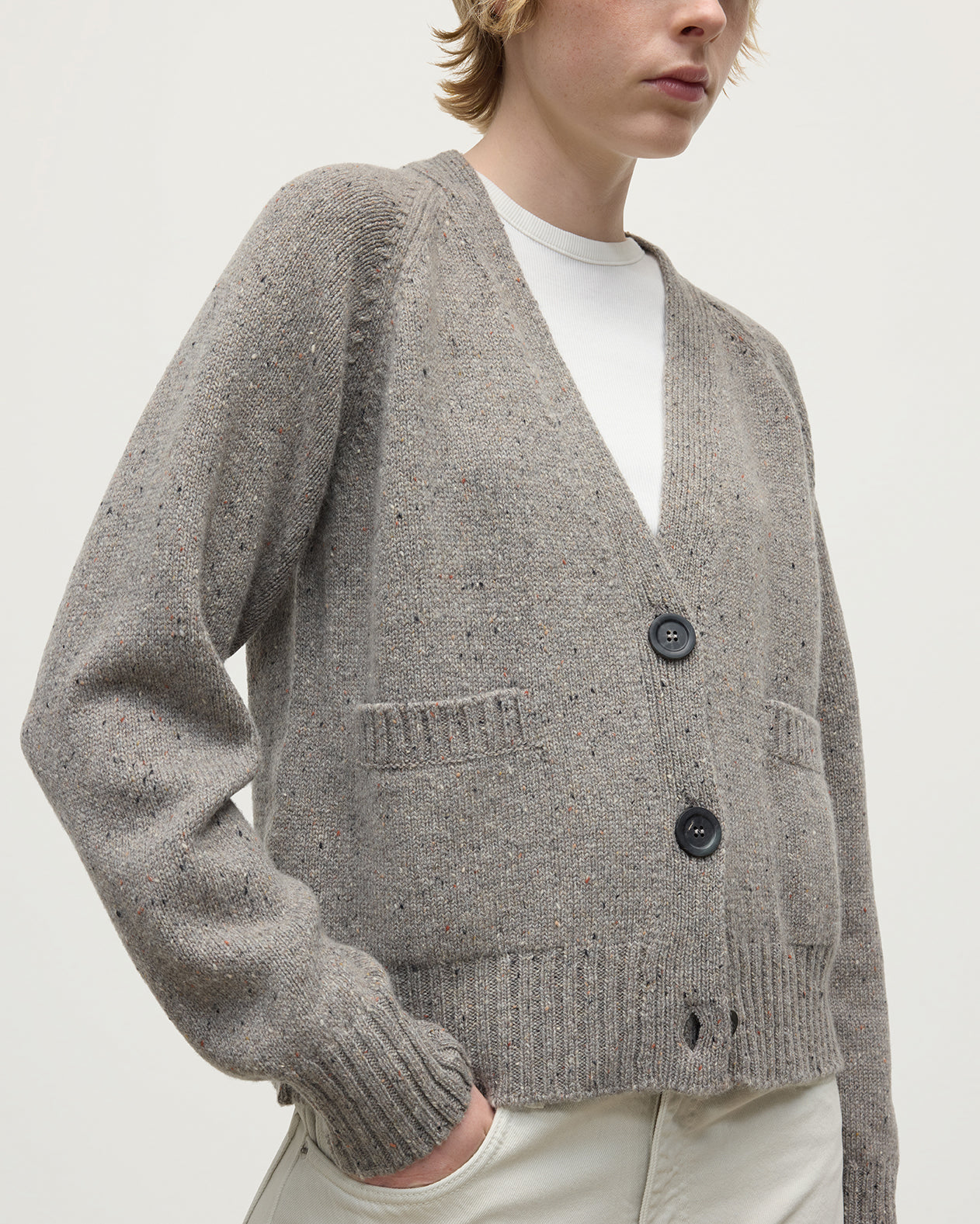 Johnstons of Elgin - Donegal Cashmere Grey V Neck Cardigan