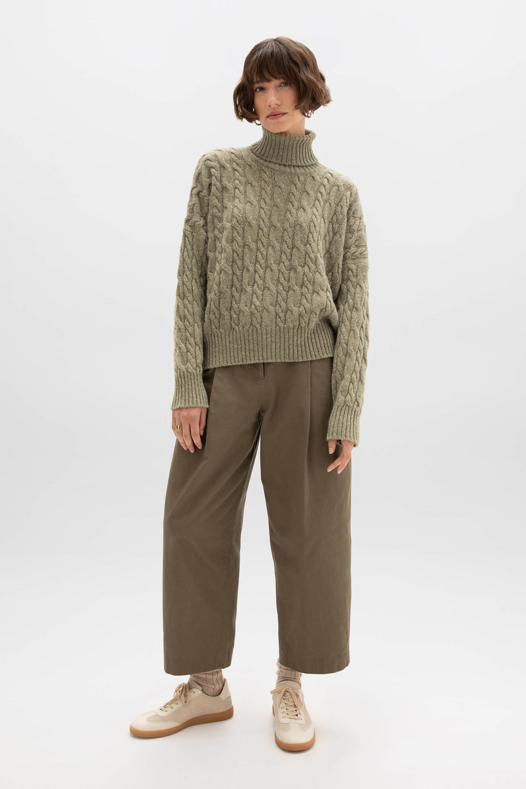 Johnstons of Elgin - Donegal Cashmere Green Cable Roll Neck Jumper