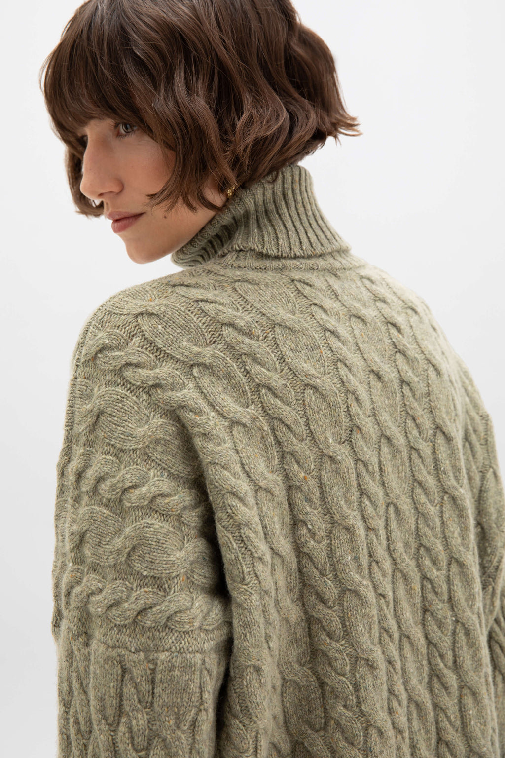Johnstons of Elgin - Donegal Cashmere Green Cable Roll Neck Jumper