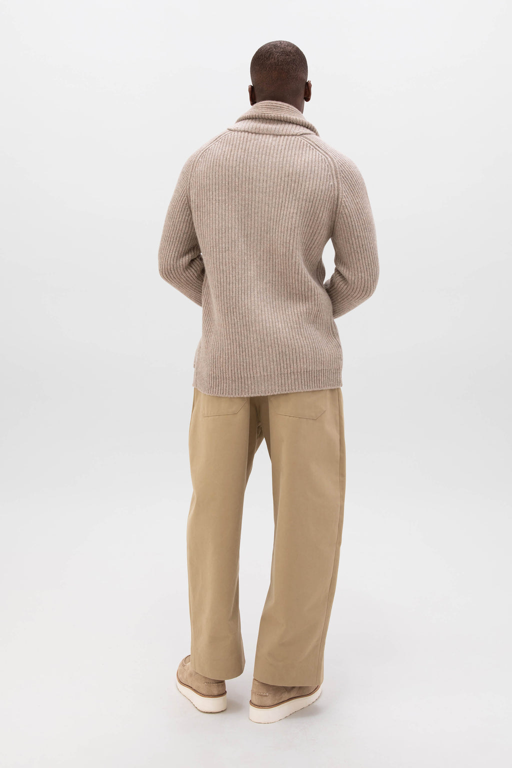 Johnstons of Elgin - Ribbed Shawl Collar Light Brown Cashmere Cardigan