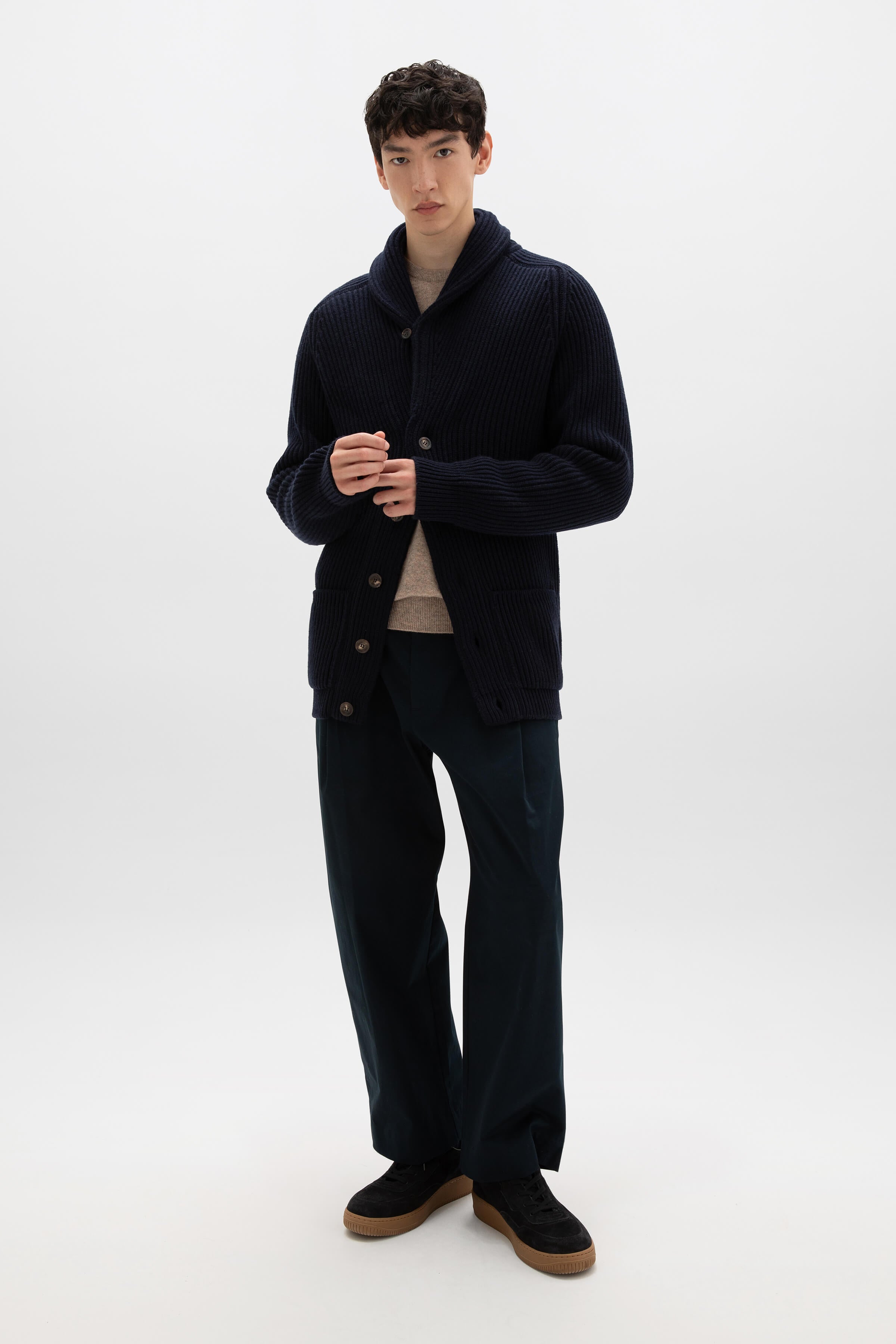 Johnstons of Elgin - Shawl Collar Dark Navy Cashmere Cardigan