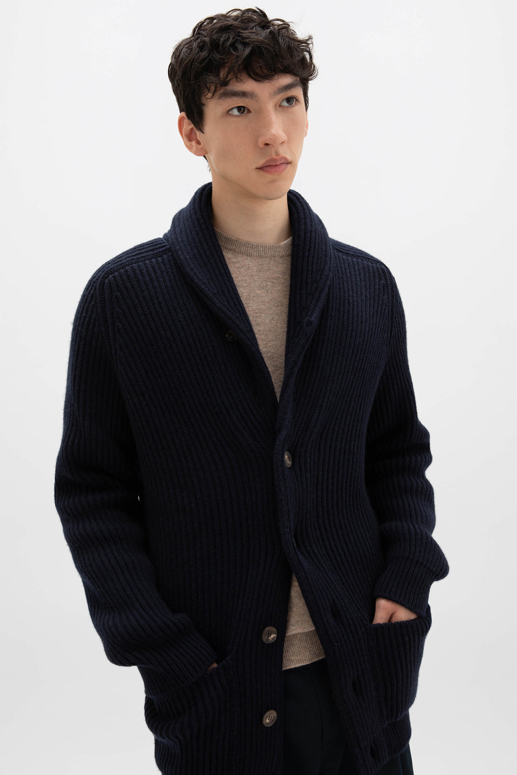 Johnstons of Elgin - Shawl Collar Dark Navy Cashmere Cardigan