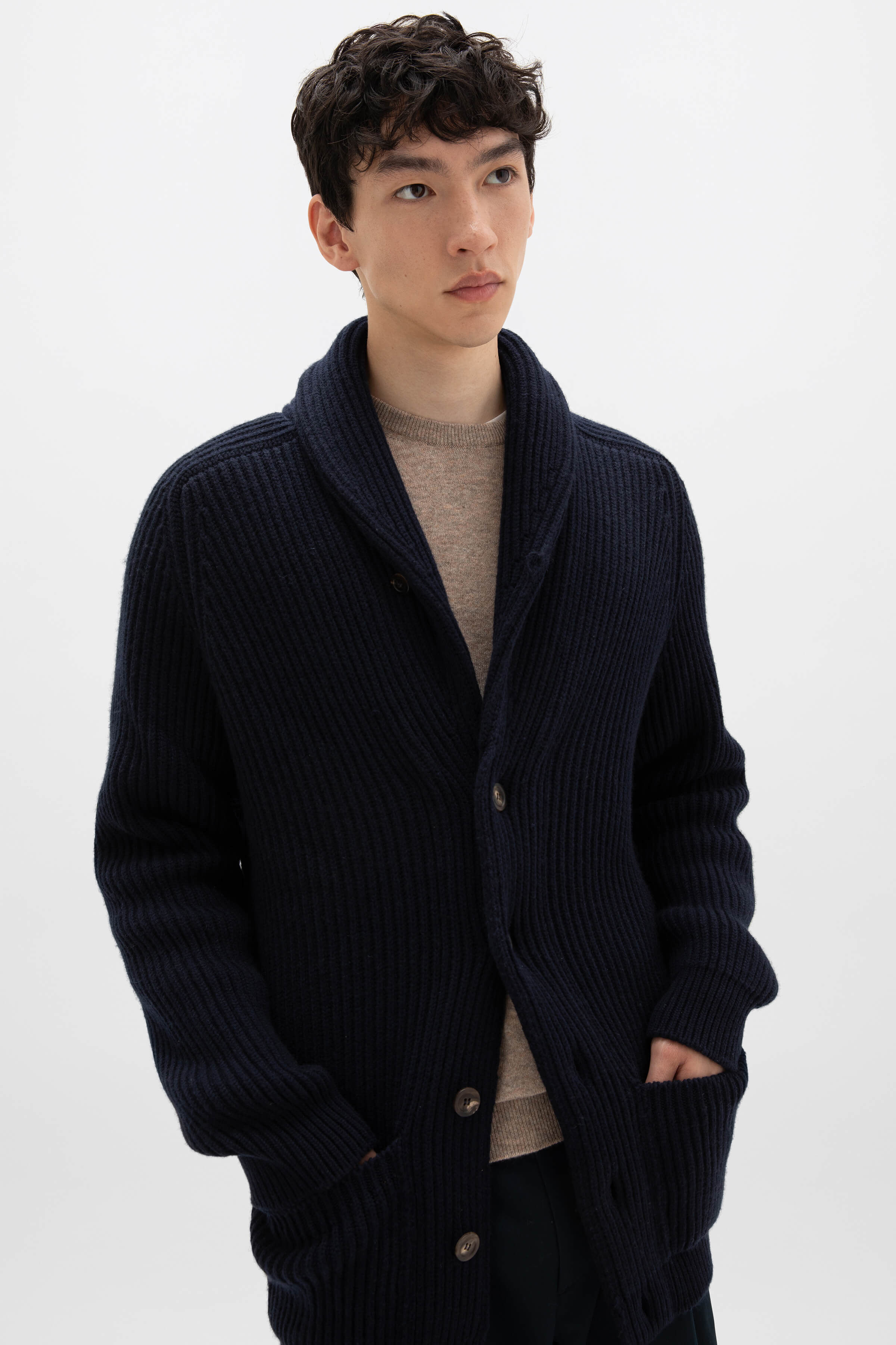 Johnstons of Elgin - Shawl Collar Dark Navy Cashmere Cardigan
