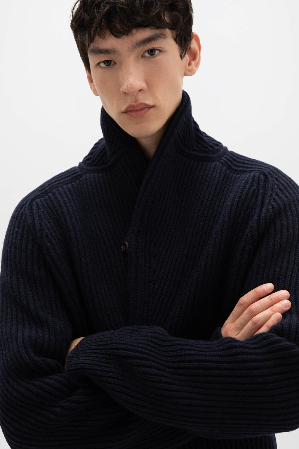 Johnstons of Elgin - Shawl Collar Dark Navy Cashmere Cardigan