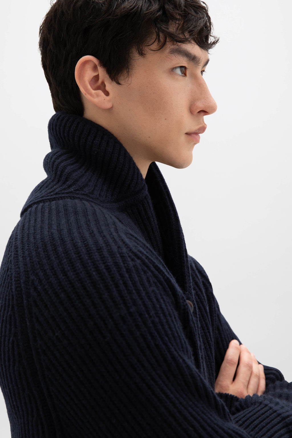 Johnstons of Elgin - Shawl Collar Dark Navy Cashmere Cardigan