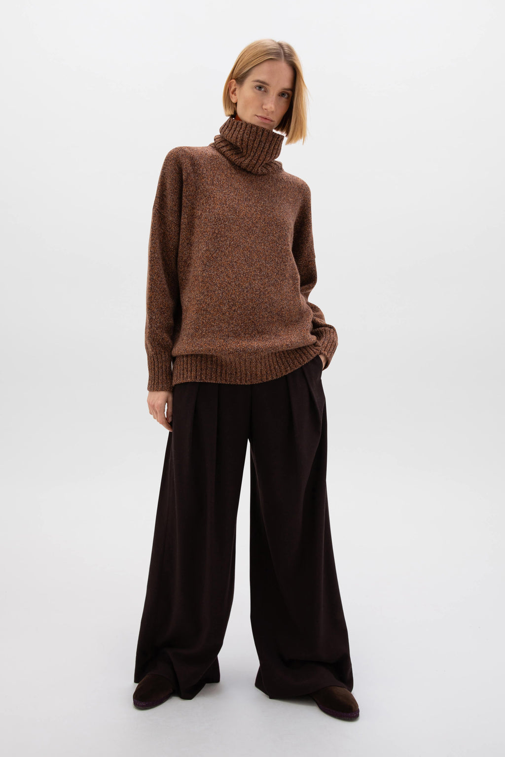 Johnstons of Elgin - Slouchy Cashmere Marl Roll Neck Jumper