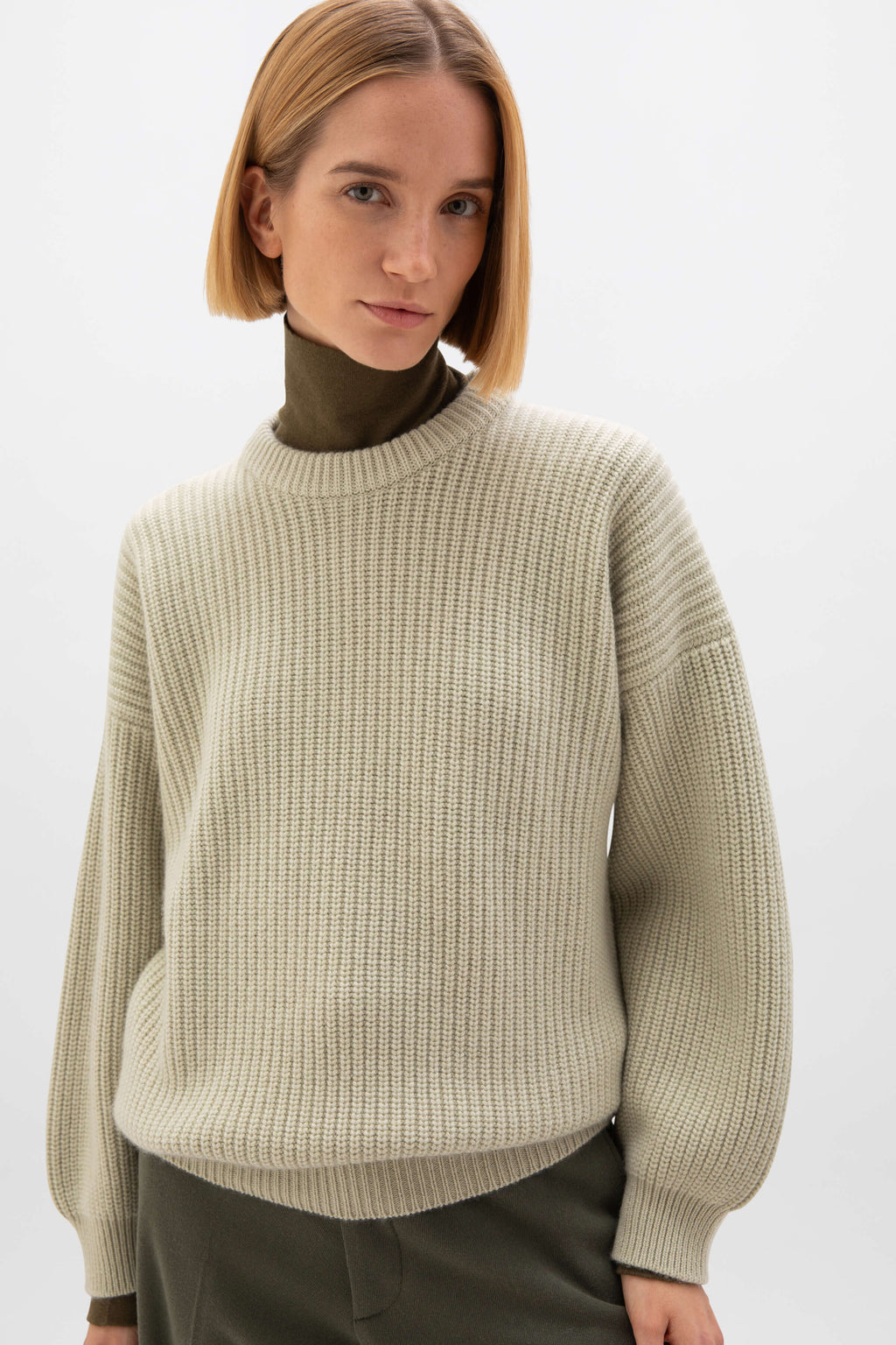 Johnstons of Elgin - Ribbed Green Cashmere Light Green Jumper