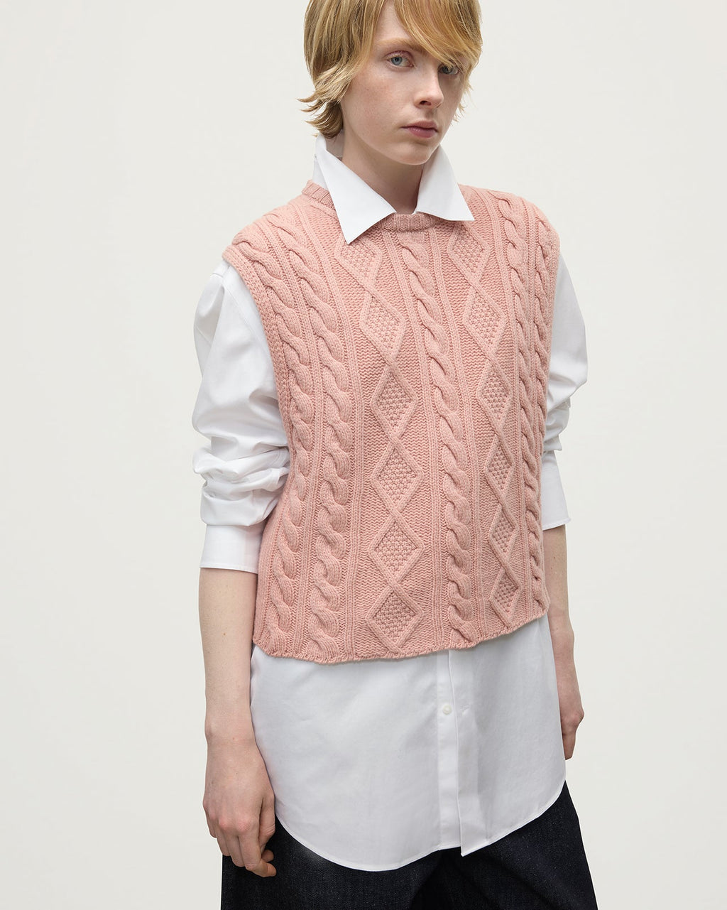 Johnstons of Elgin - Aran Cable Pink Cashmere Tank