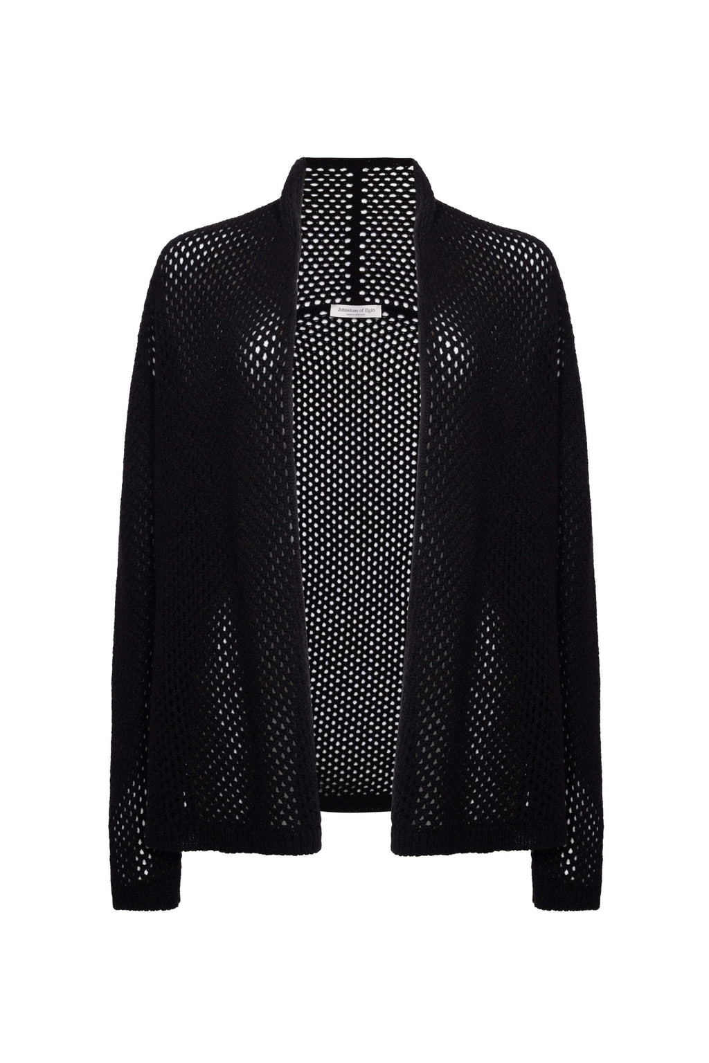 Johnstons of Elgin - Crochet Cashmere Black Shawl Collar Cardigan
