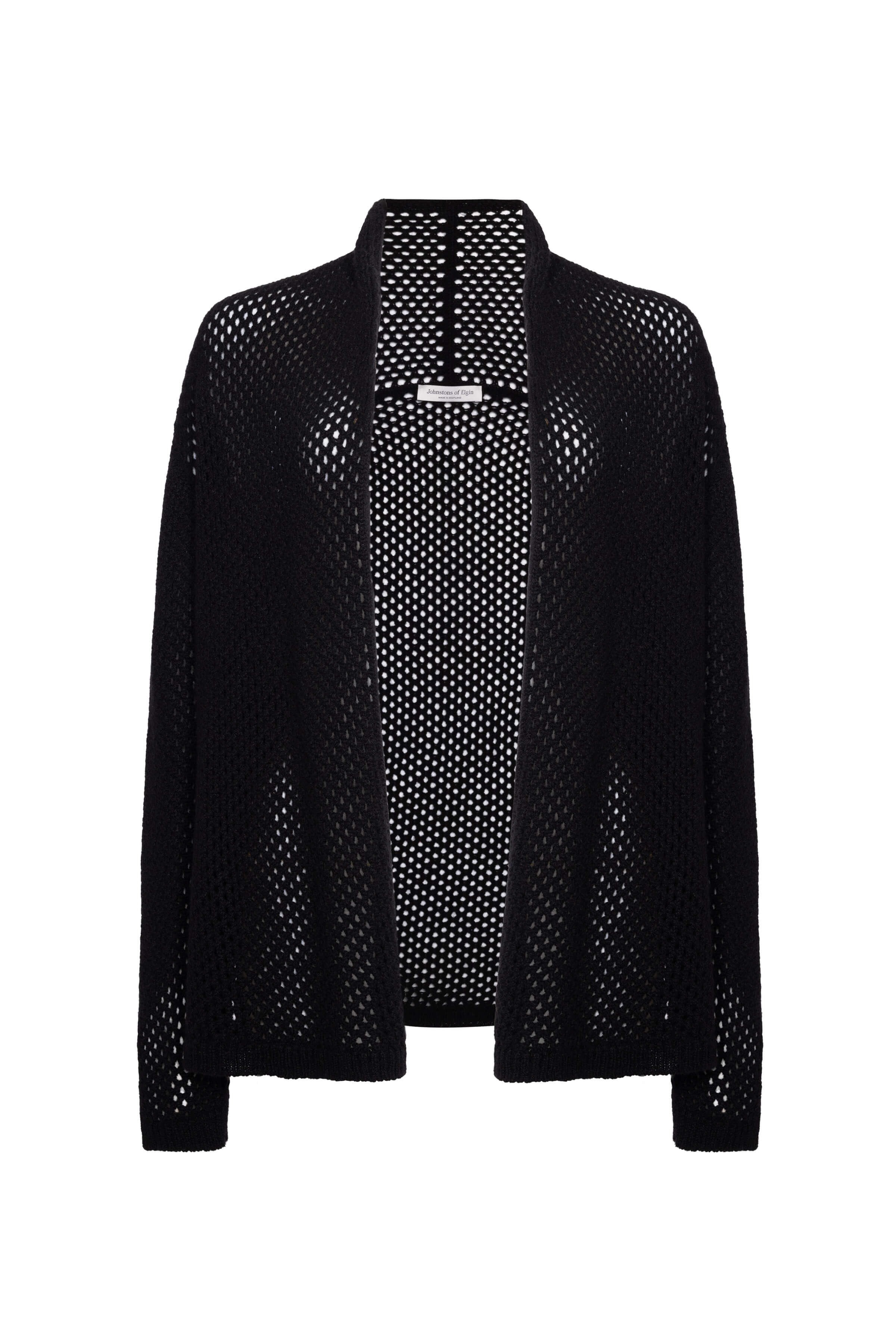Johnstons of Elgin - Crochet Cashmere Black Shawl Collar Cardigan