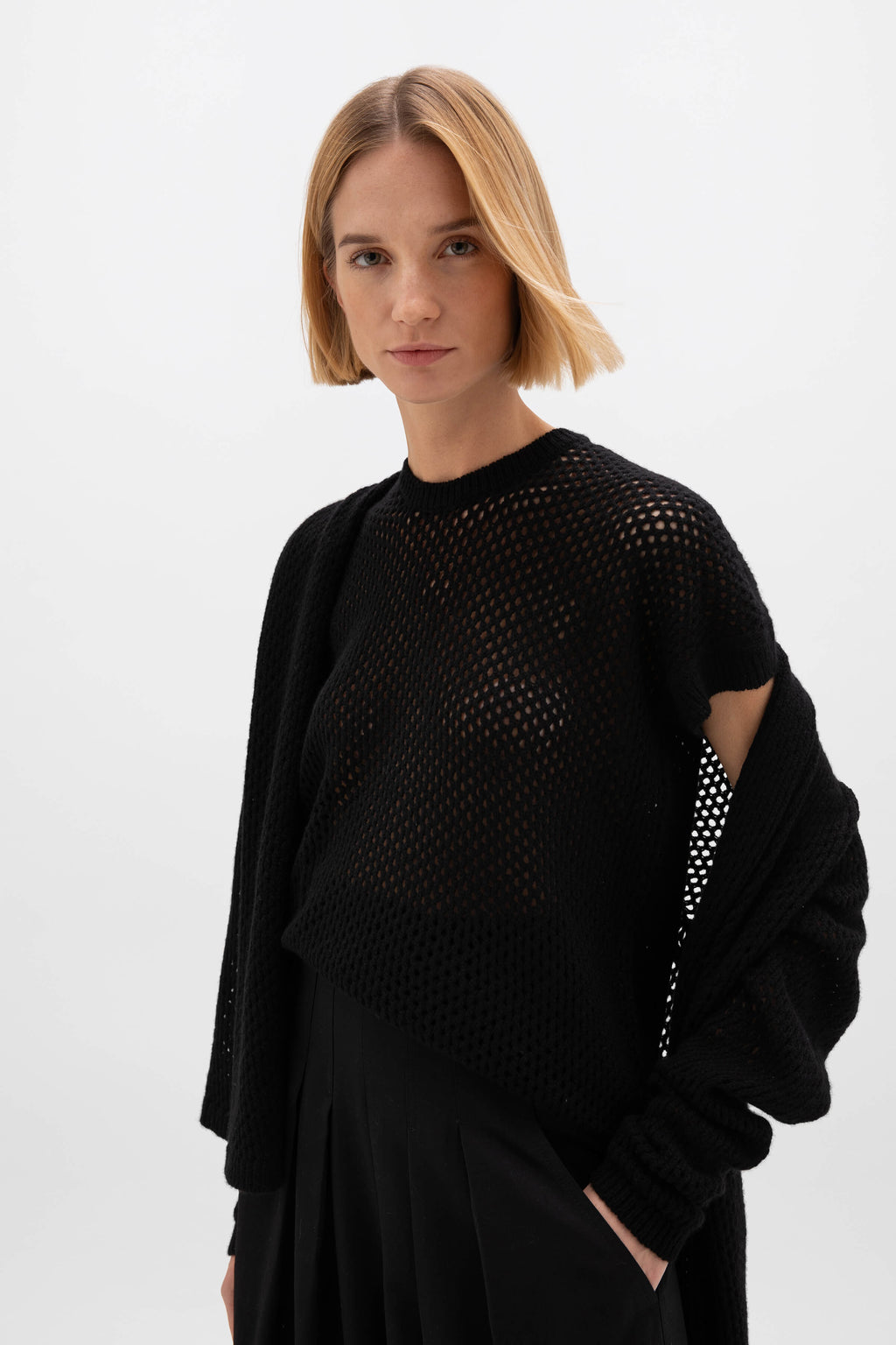 Johnstons of Elgin - Crochet Cashmere Black T - Shirt