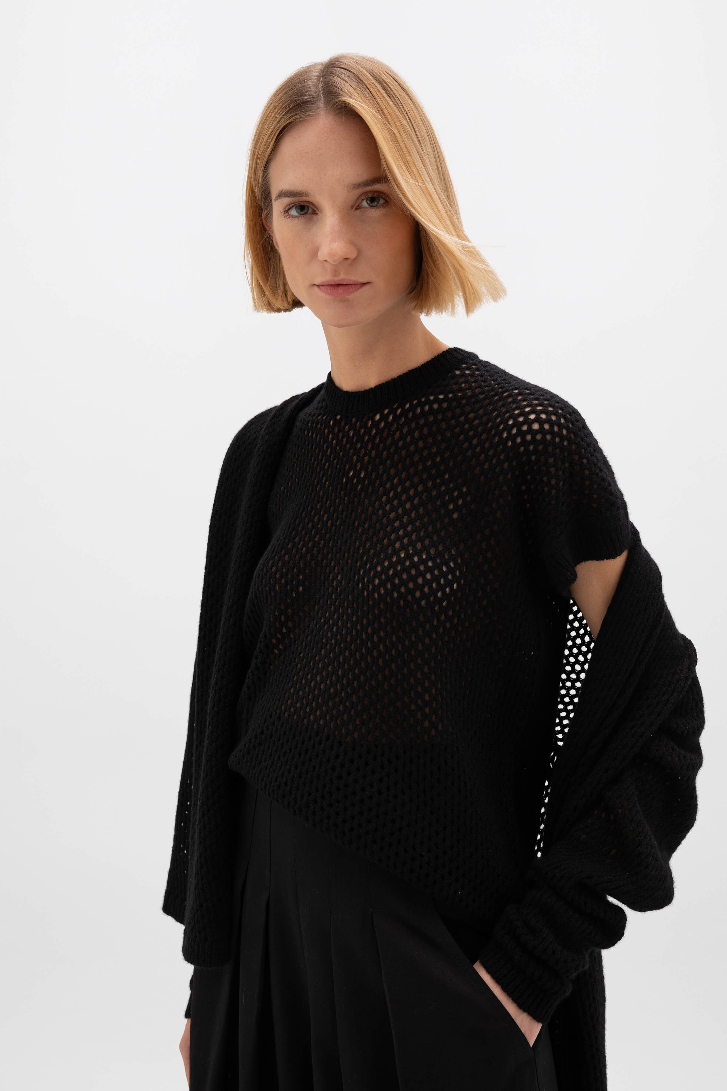 Johnstons of Elgin - Crochet Cashmere Black T - Shirt