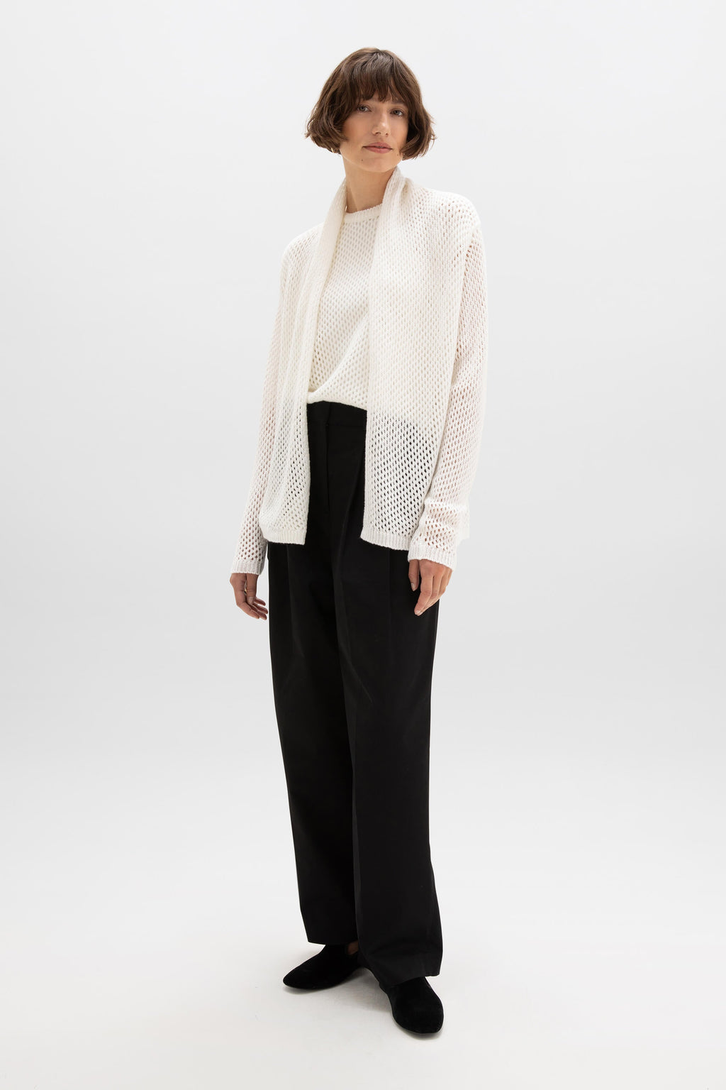 Johnstons of Elgin - Crochet Cashmere Shawl Collar White Cardigan