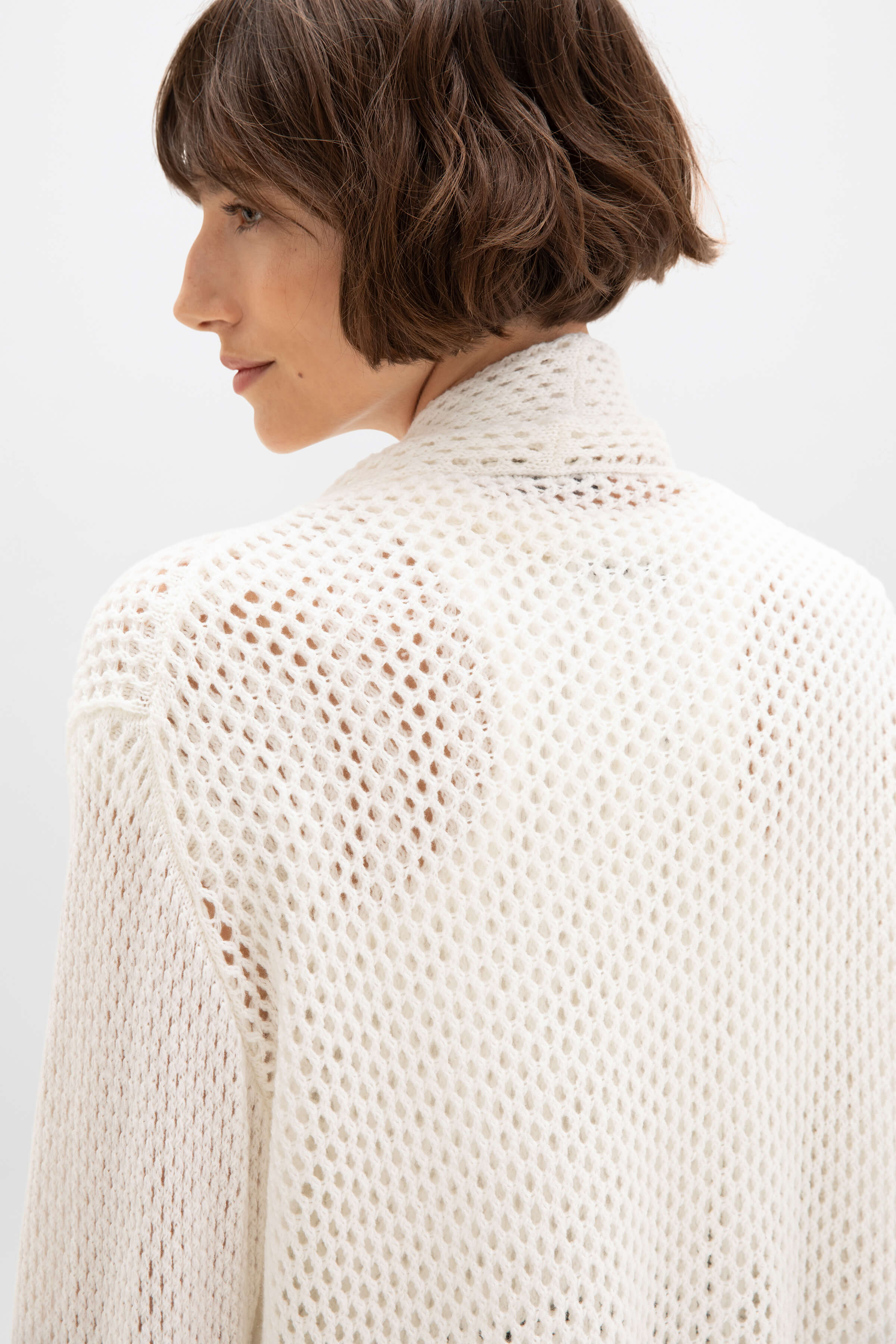 Johnstons of Elgin - Crochet Cashmere Shawl Collar White Cardigan