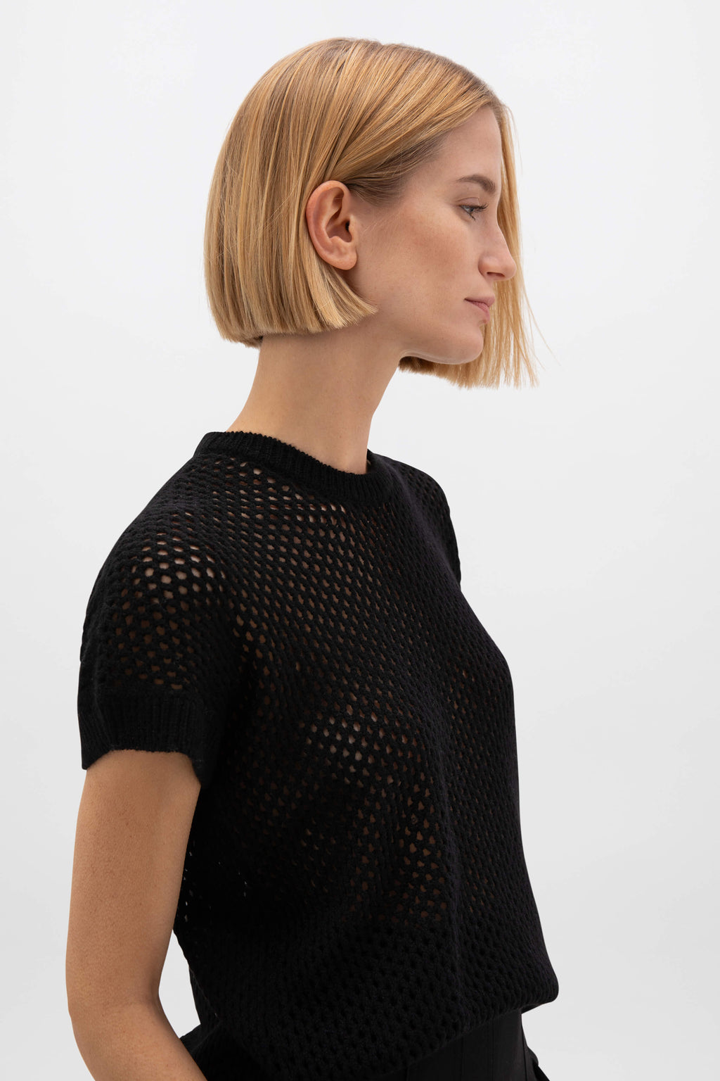 Johnstons of Elgin - Crochet Cashmere Black T - Shirt
