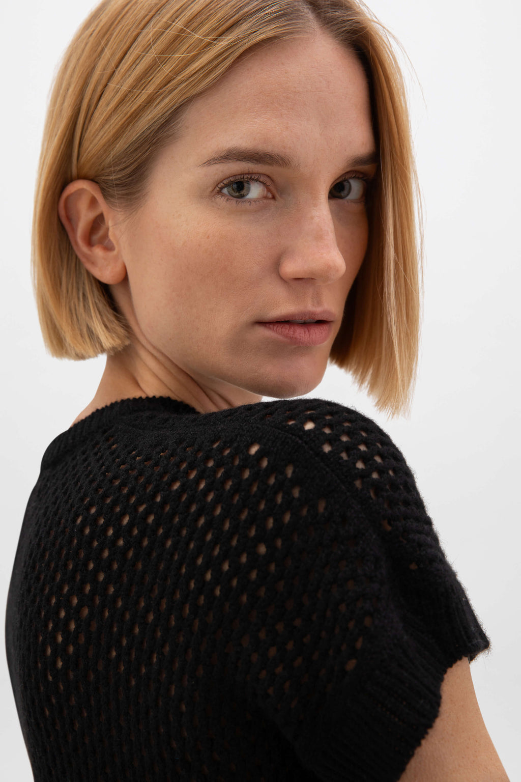 Johnstons of Elgin - Crochet Cashmere Black T - Shirt