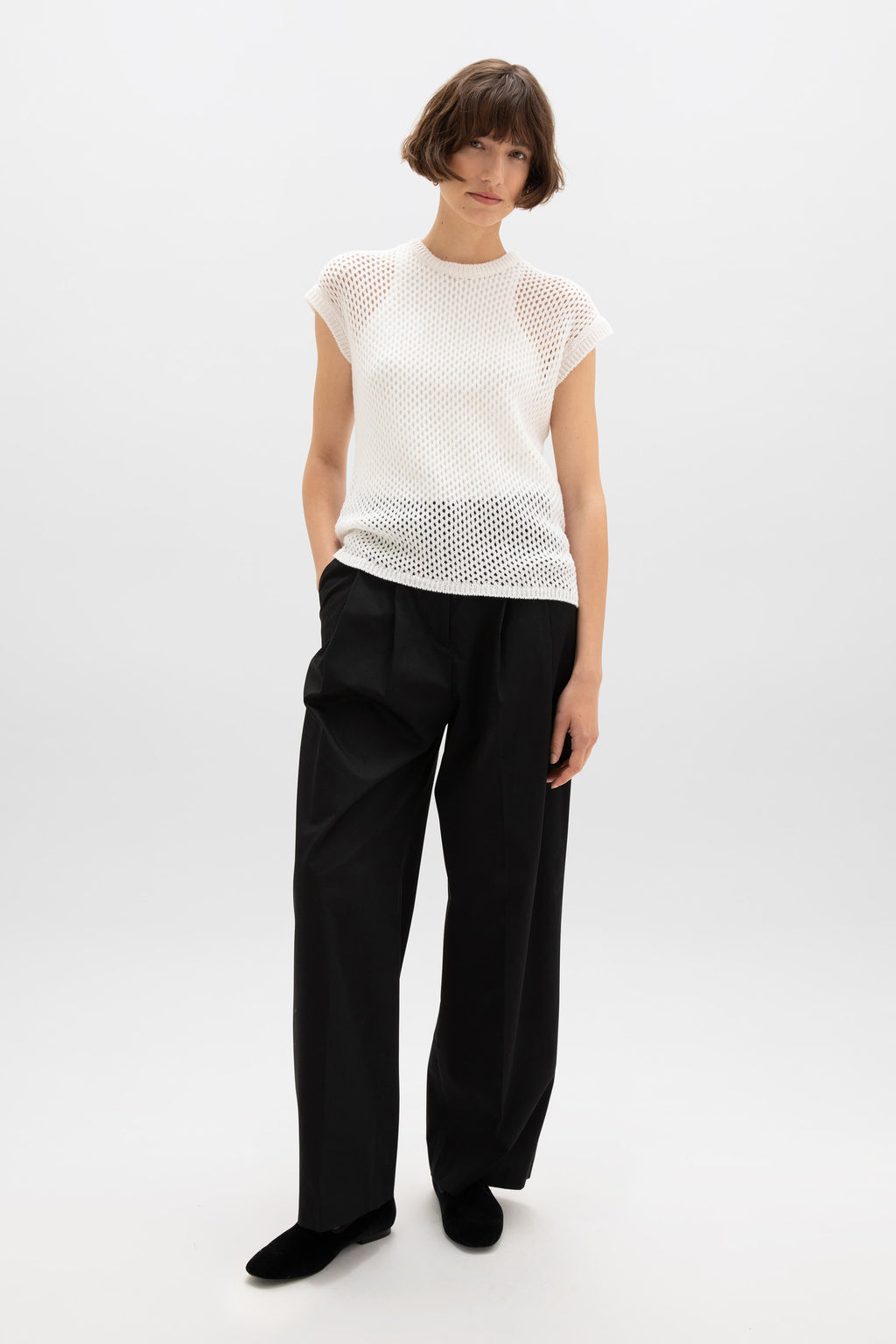 Johnstons of Elgin - Crochet Cashmere White T - Shirt