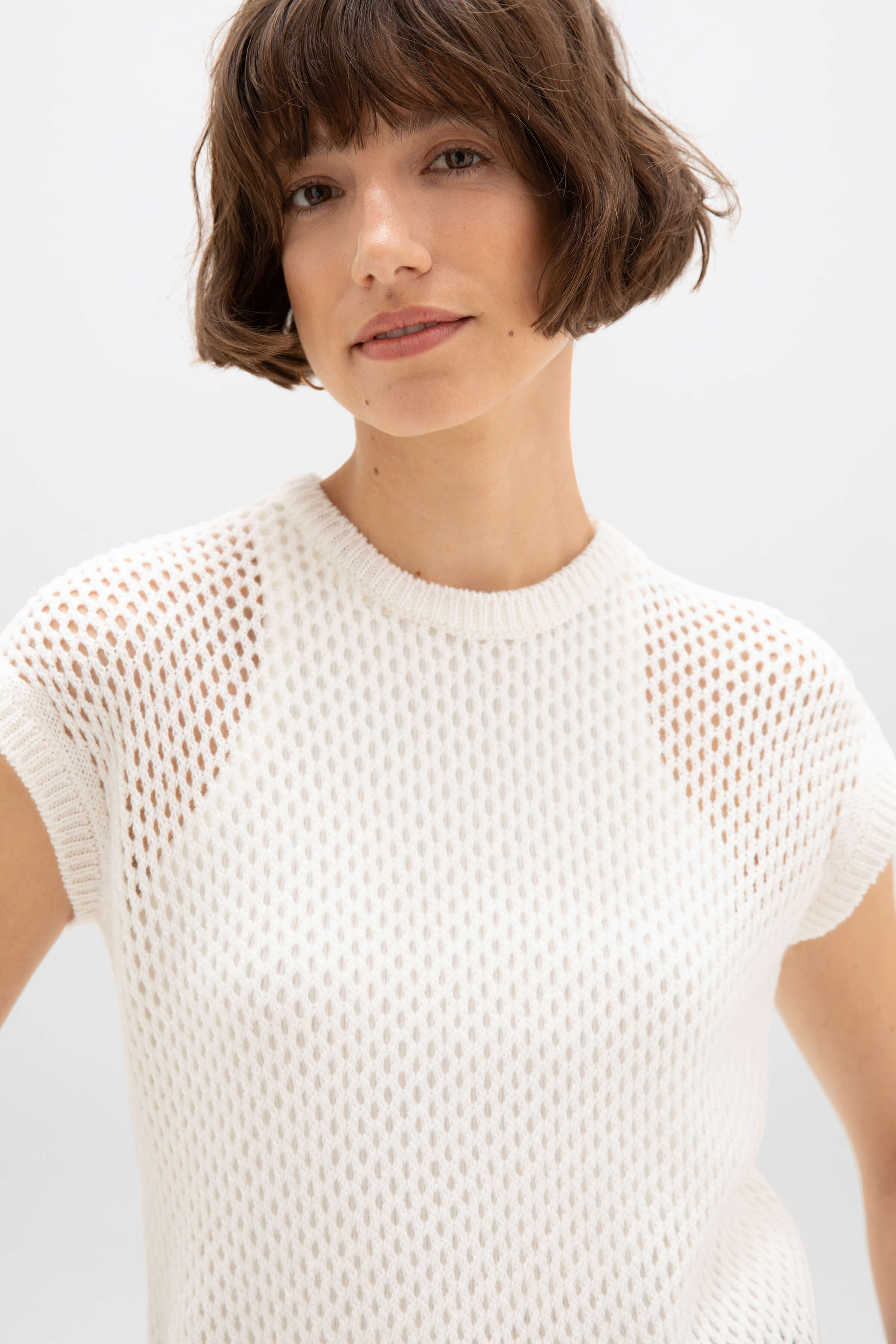 Johnstons of Elgin - Crochet Cashmere White T - Shirt