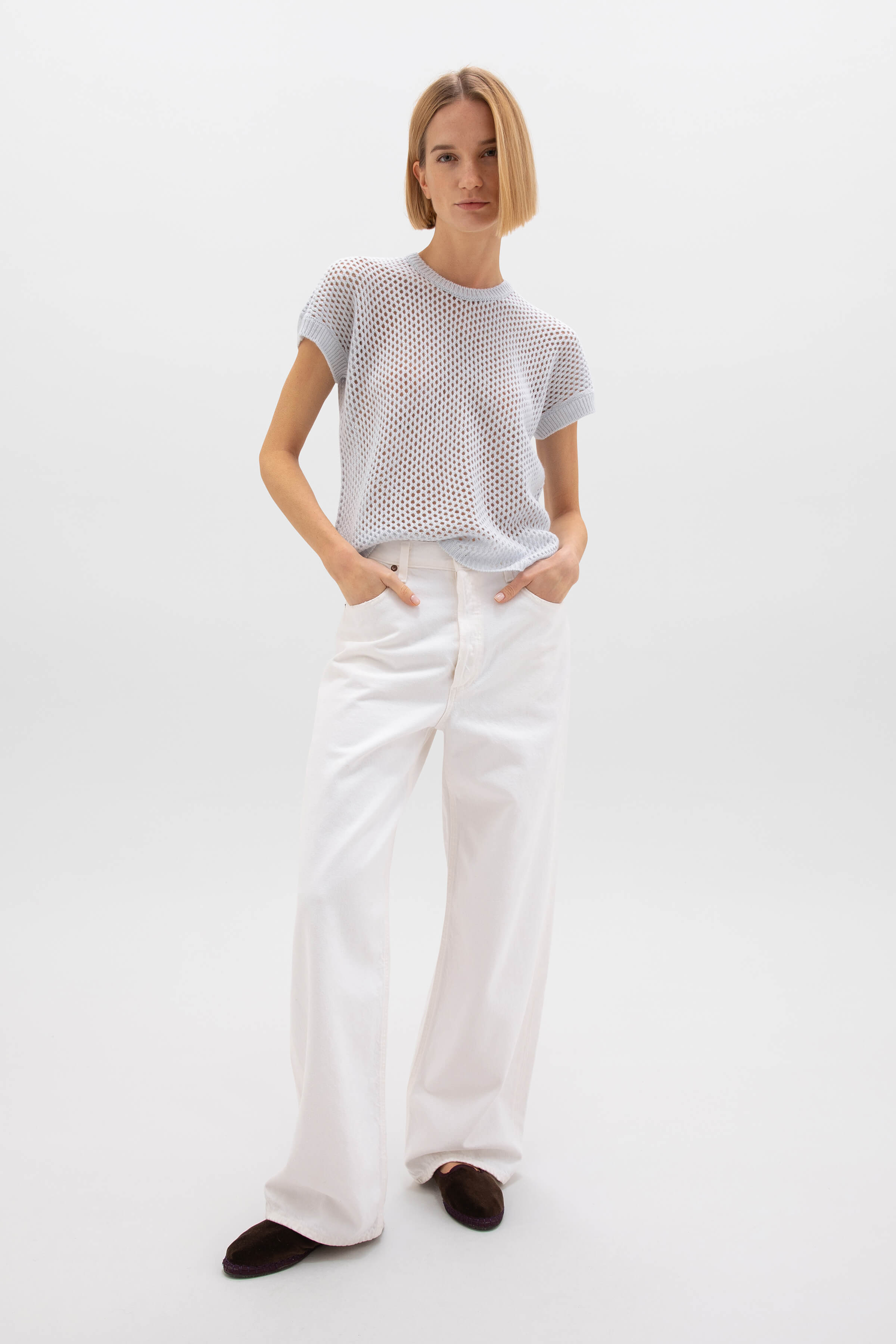 Johnstons of Elgin - Crochet Light Blue Cashmere T - Shirt