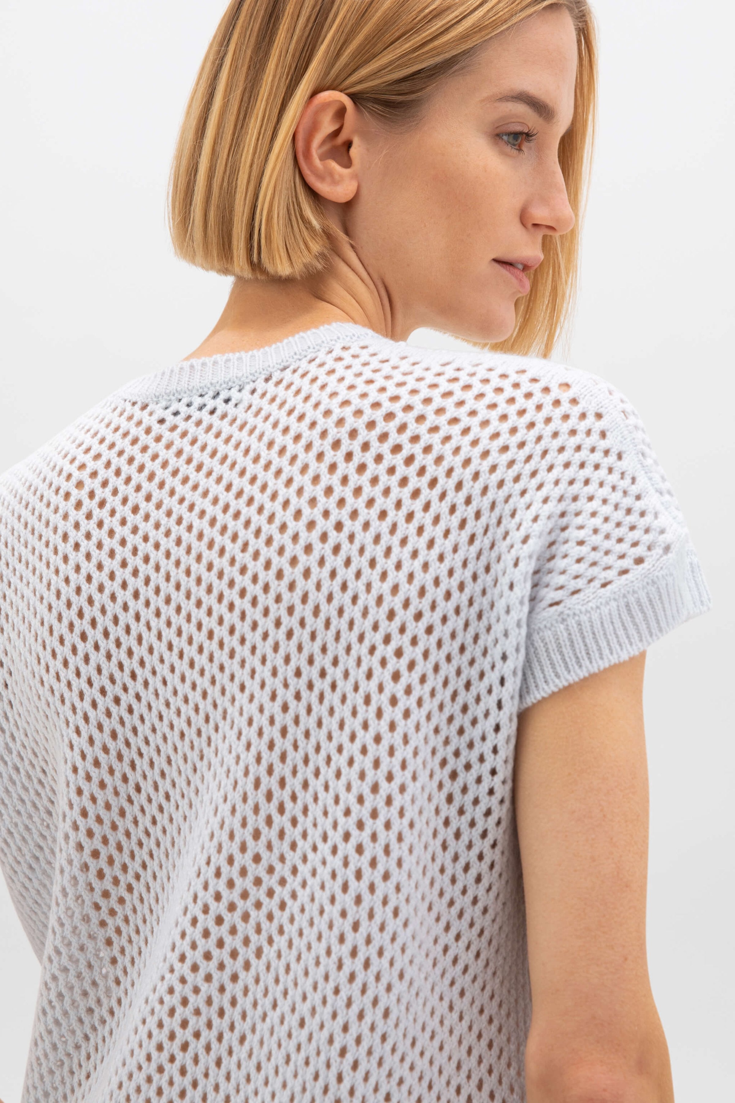 Johnstons of Elgin - Crochet Light Blue Cashmere T - Shirt
