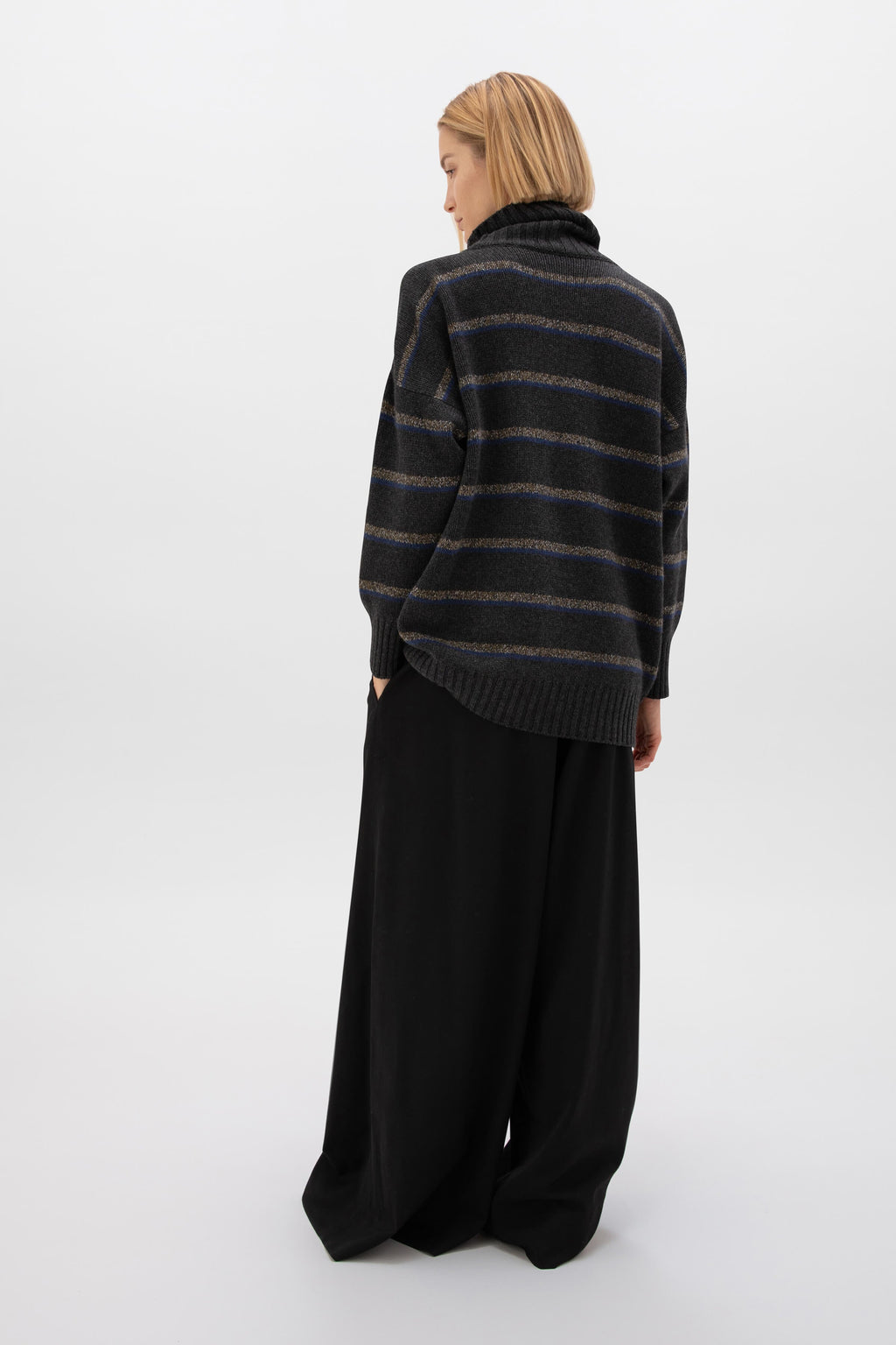 Johnstons of Elgin - Marl Stripe Cashmere Roll Neck