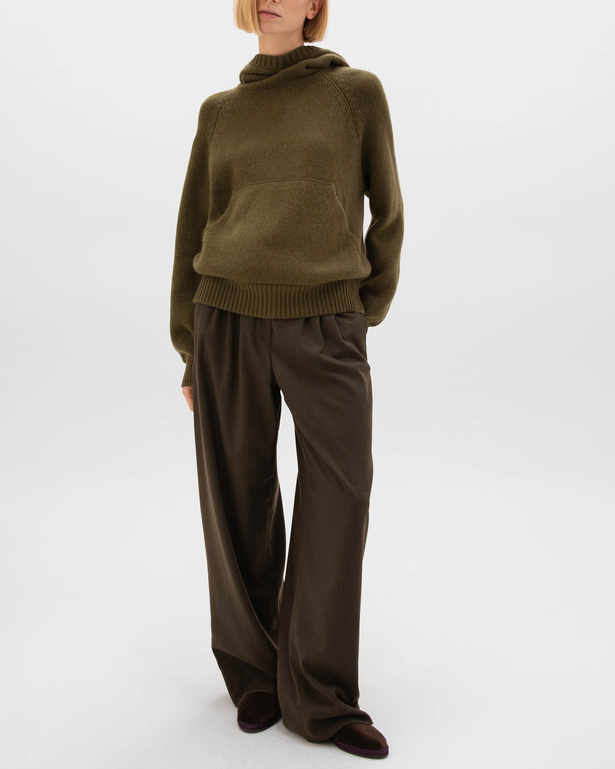 Johnstons of Elgin - Oversized Olive Green Cashmere Hoodie