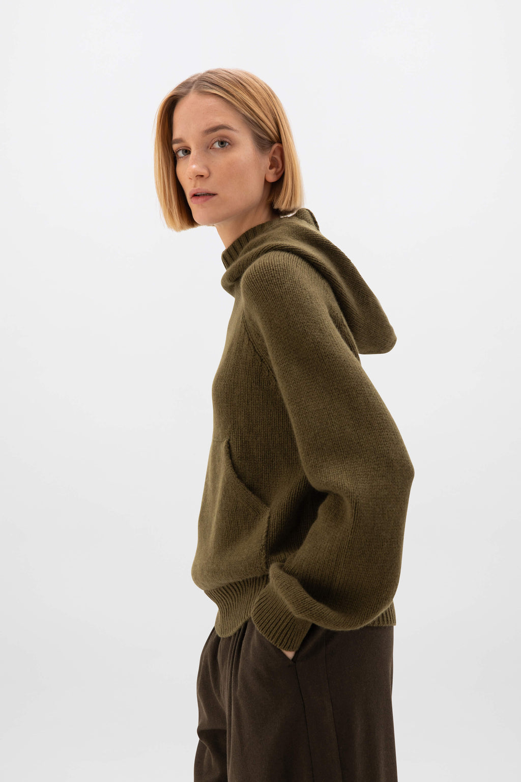 Johnstons of Elgin - Oversized Olive Green Cashmere Hoodie