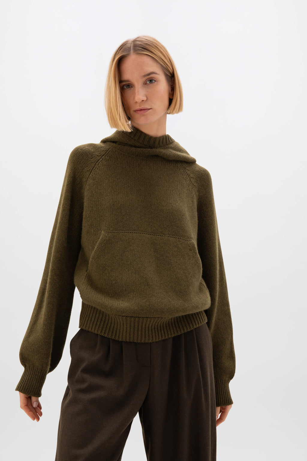 Johnstons of Elgin - Oversized Olive Green Cashmere Hoodie