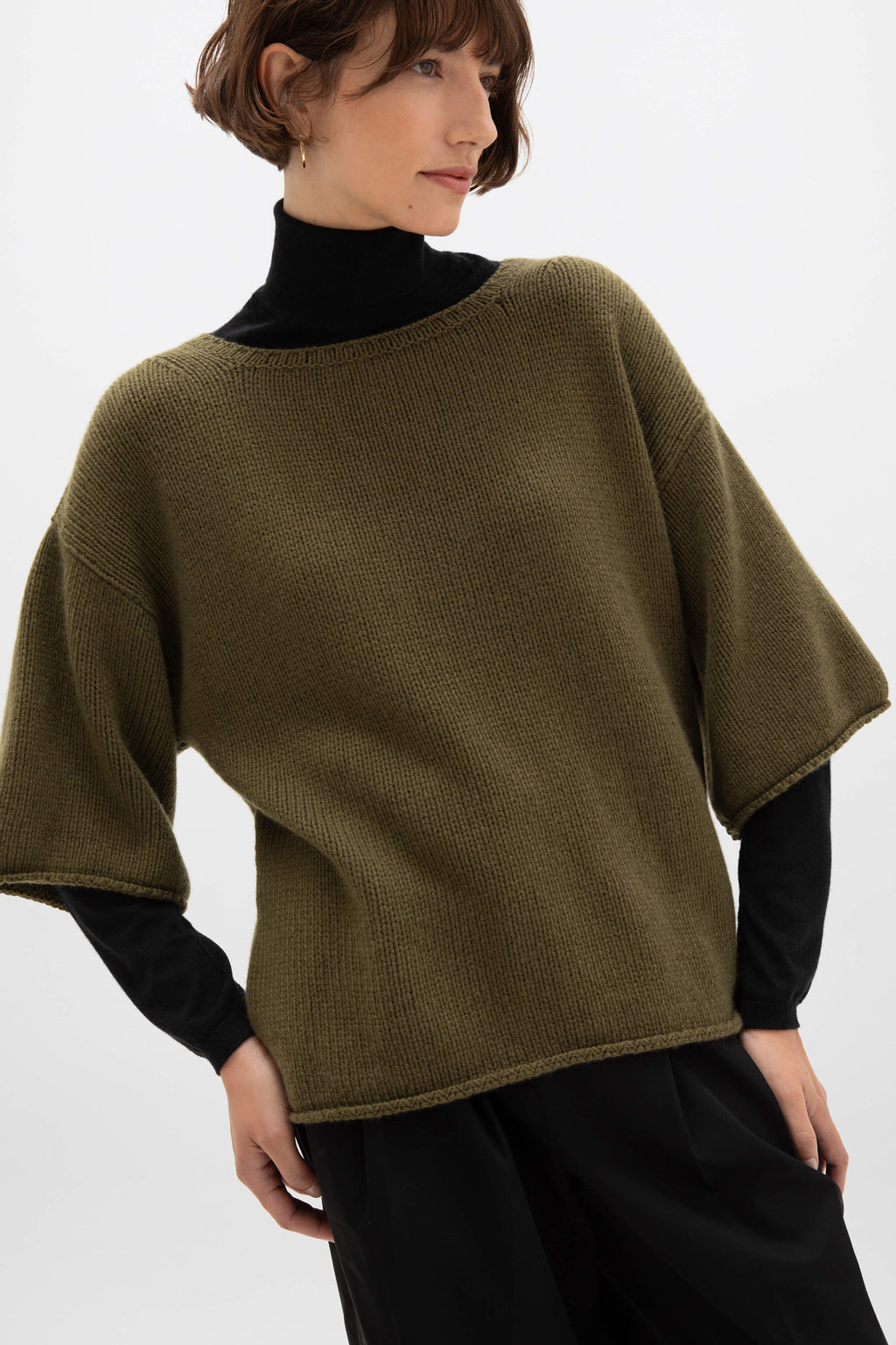 Johnstons of Elgin - Boat Neck Olive Green Cashmere Jumper