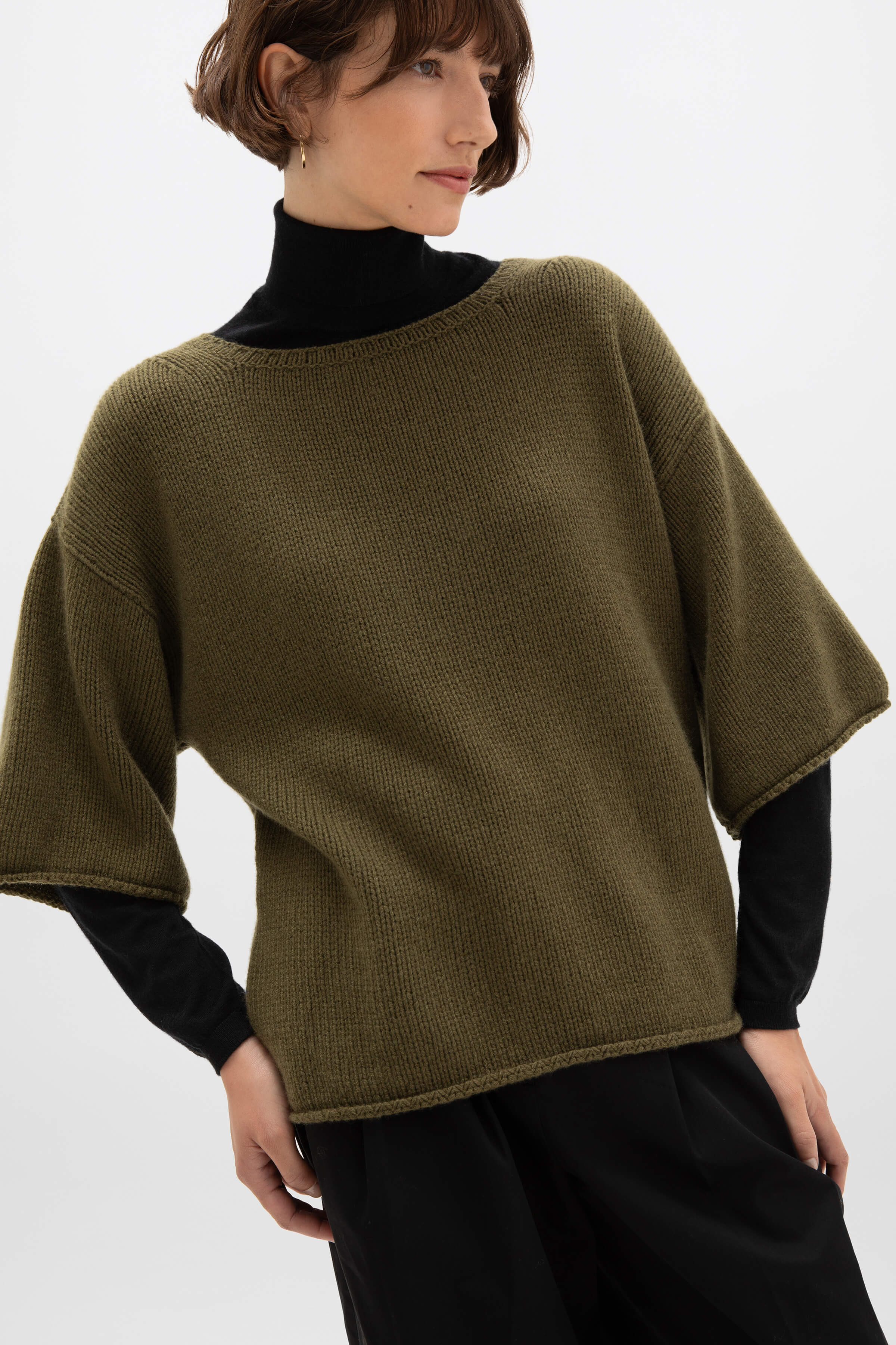 Johnstons of Elgin - Boat Neck Olive Green Cashmere Jumper
