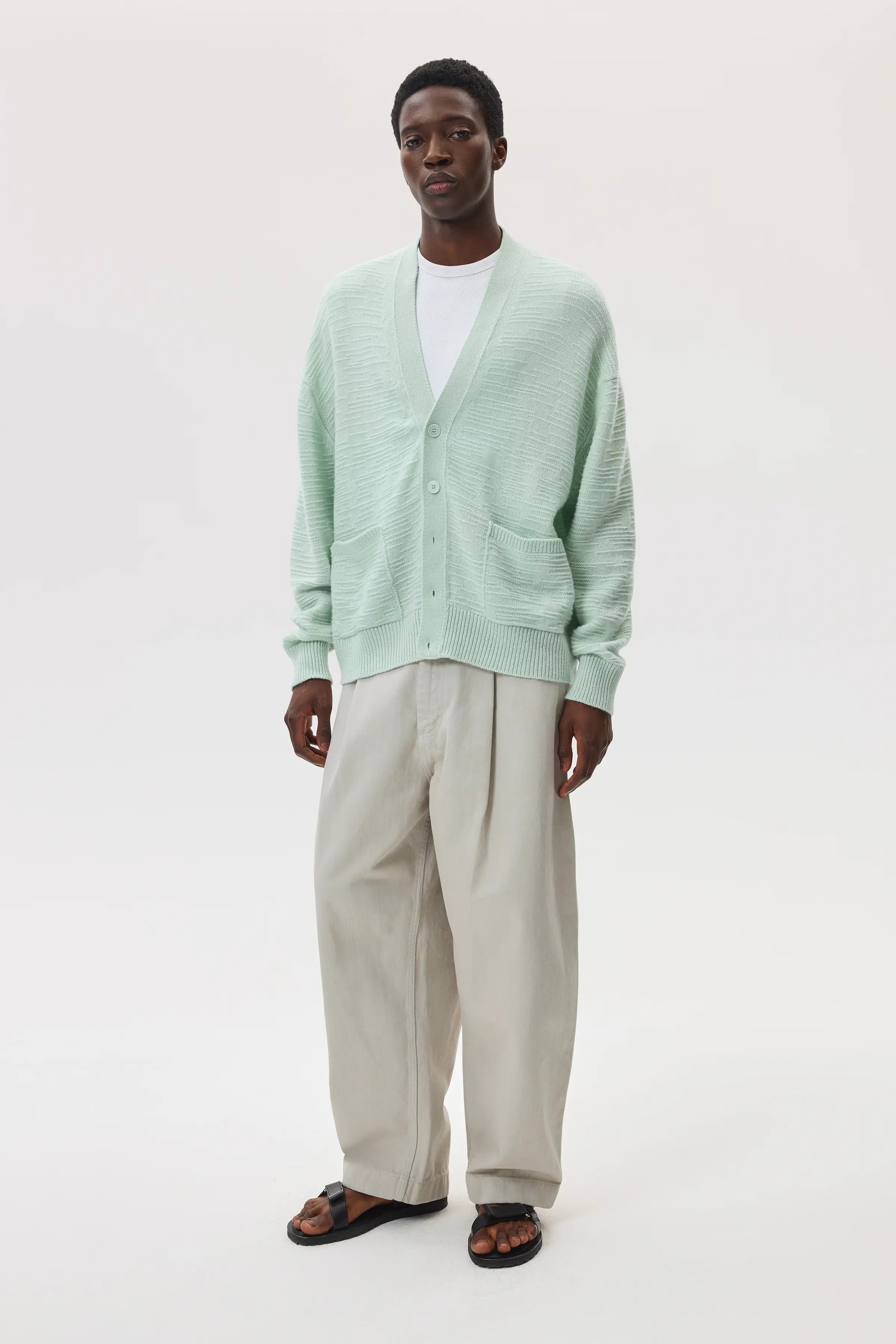 Johnstons of Elgin - Textured Light Green Cashmere Cardigan