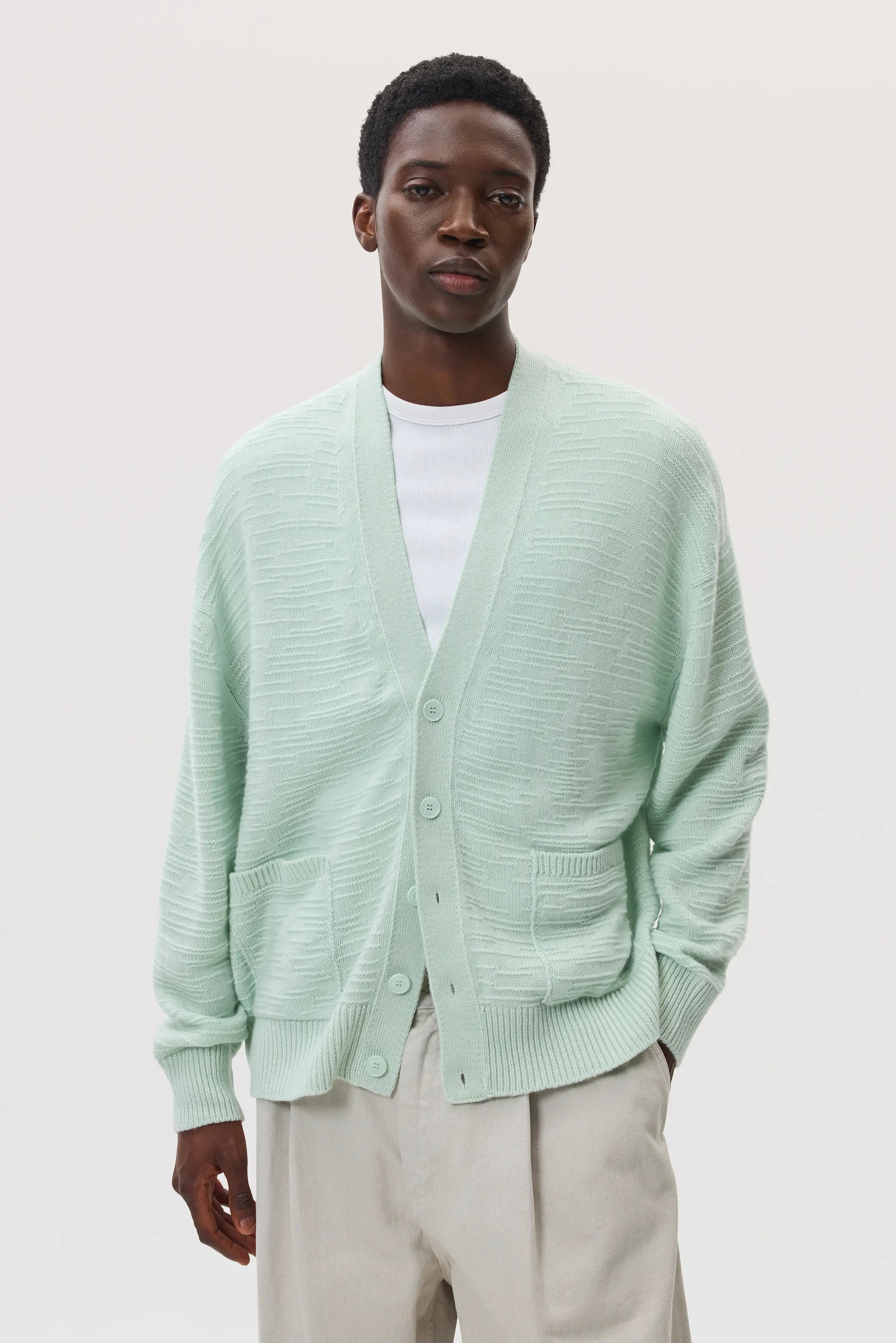 Johnstons of Elgin - Textured Light Green Cashmere Cardigan