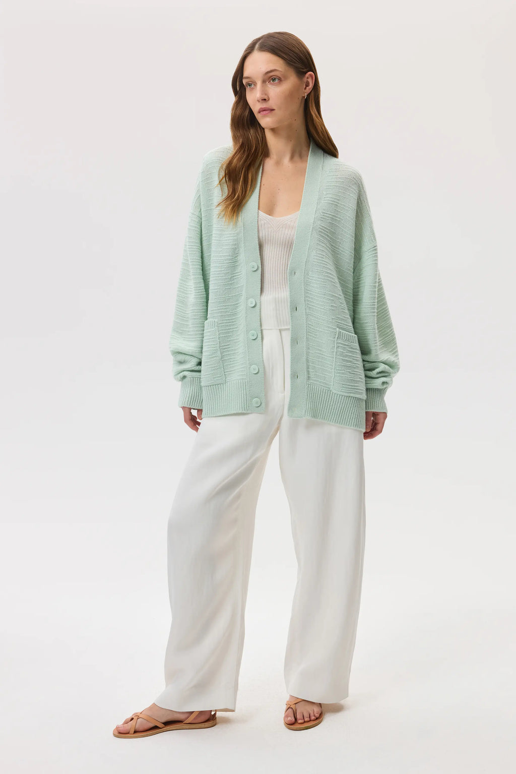 Johnstons of Elgin - Textured Light Green Cashmere Cardigan