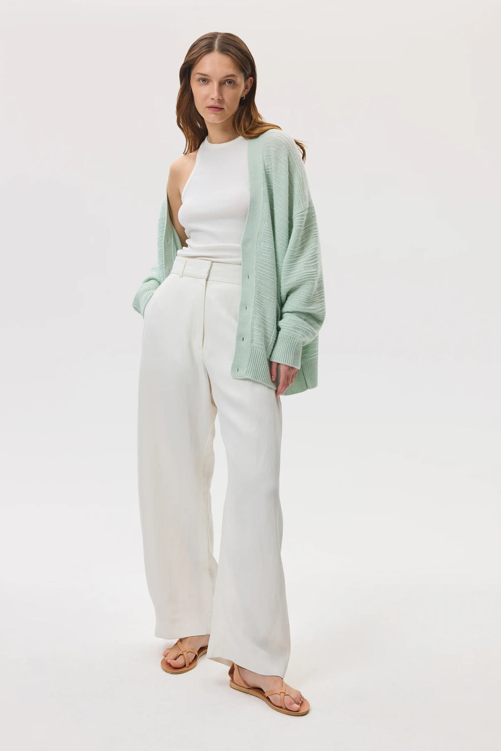 Johnstons of Elgin - Textured Light Green Cashmere Cardigan